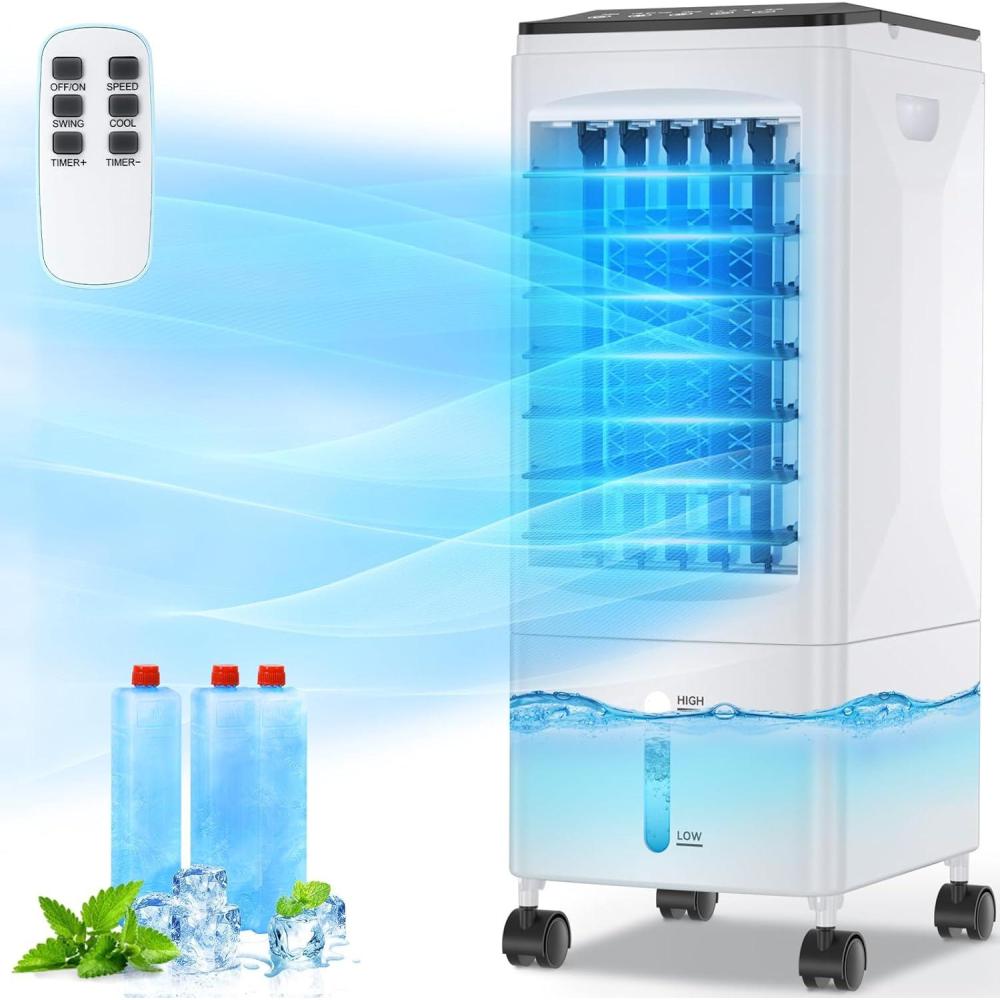 imageClimatiseur Mobile Silencieux Refroidisseur dair 55L Climatiseurs Portables conomie dnergie Ventilateur Humidificateur avec 3 Vitesses Tlcommande 17H Minuterie pour Maison Bureau Chambre
