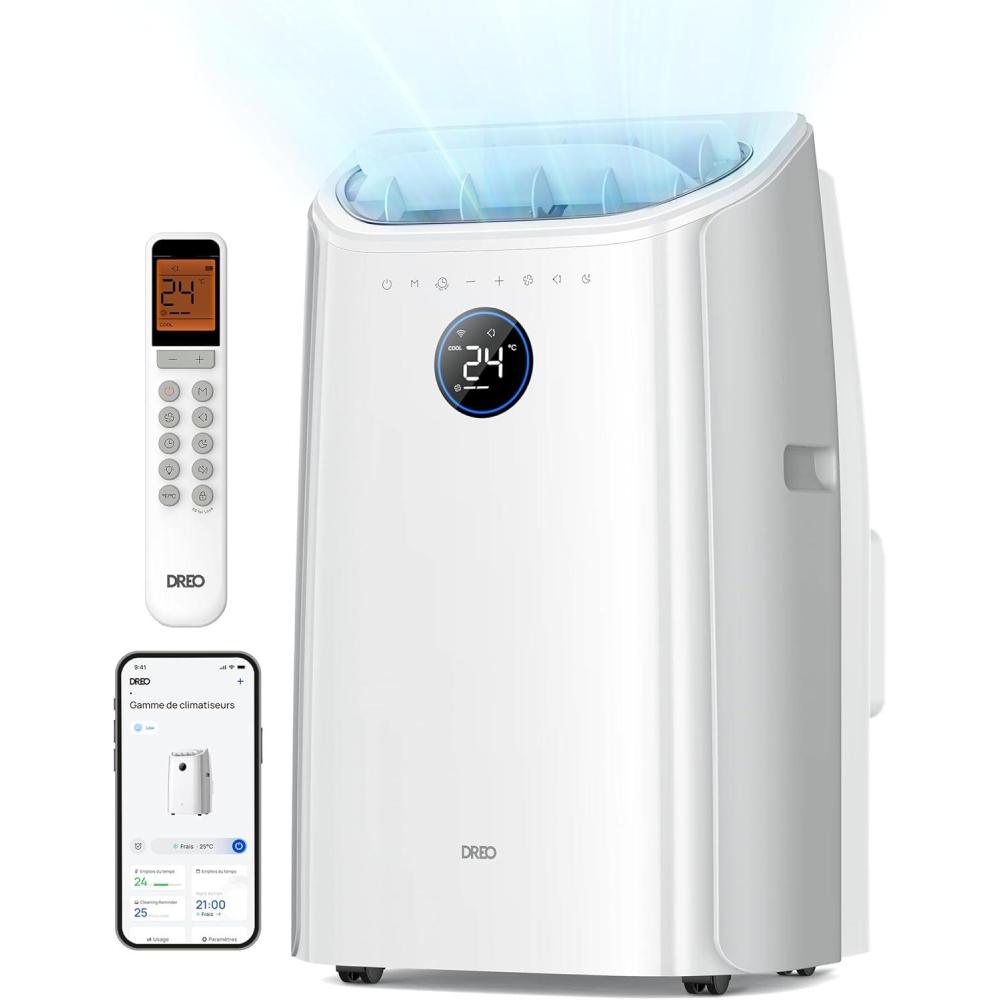 imageDreo Climatiseur portable 10 000 BTU pour chambre refroidissement sans drainage silencieux contrle par applicationvoix minuterie 24h avec ventilateur et dshumidificateurBlanc