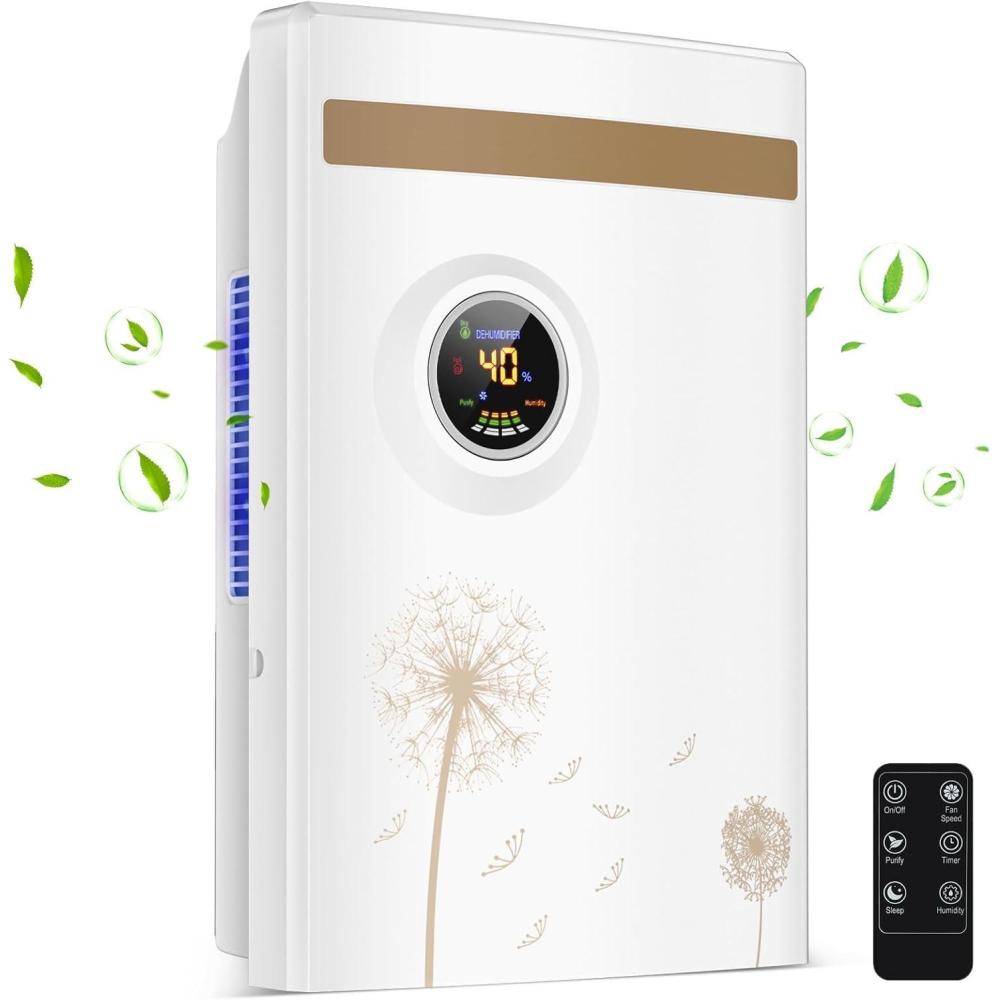 imageDshumidificateur dair Anti Moisissure 2200ML Silencieux Electrique UV Purification 24H Minuterie Dgivrage Automatique Mode Veille 2 Vitesse avec Tlcommande pour Chambre Salle de Bain
