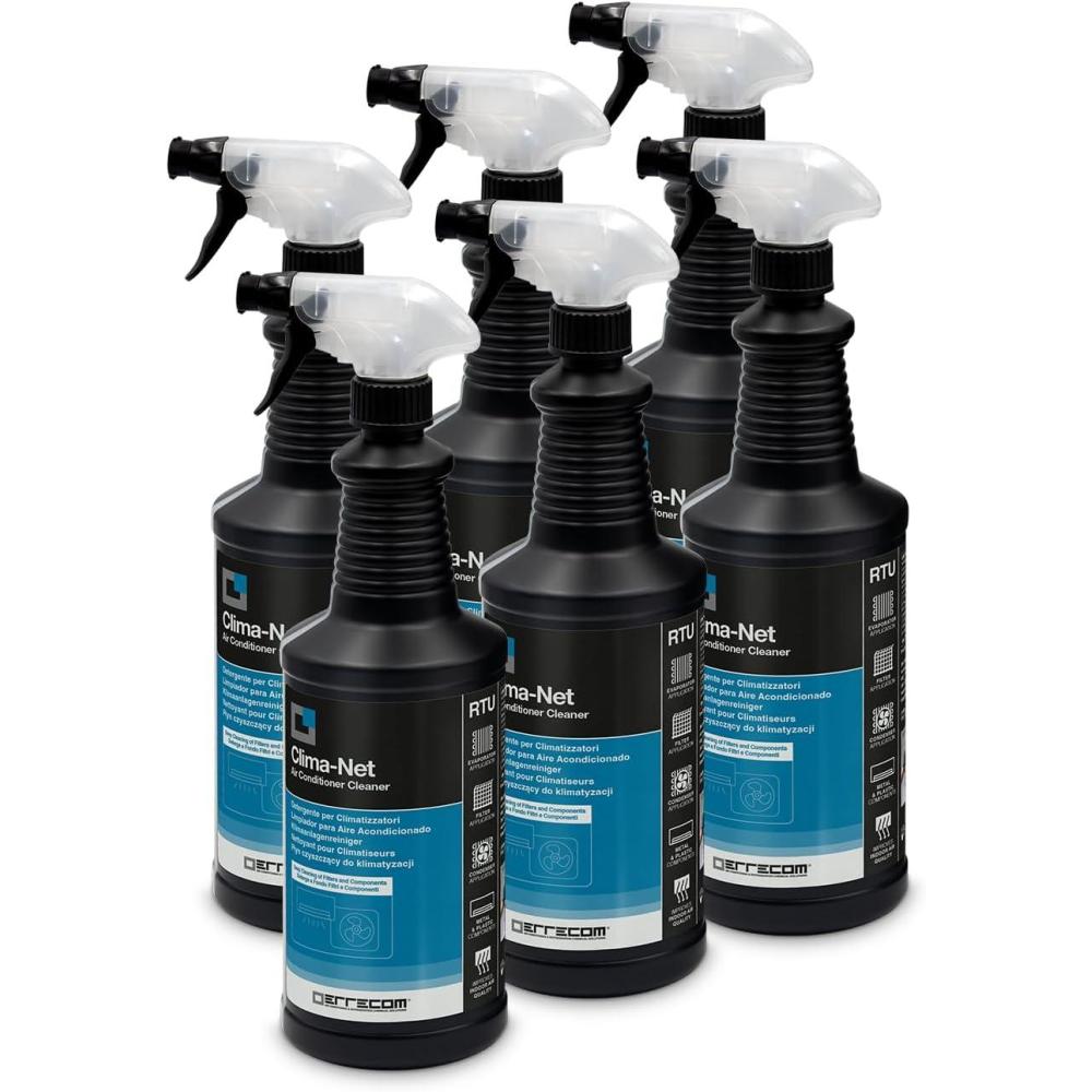 imageErrecom Kit Nettoyage Climatisation avec 1 ClimaNet Dtergent Climatisation Filtres Batteries Ailettes et Units Externes 1L et 1 Wally Housse de Protection pour Nettoyage Split et vaporateursClima Net 6 x 1L