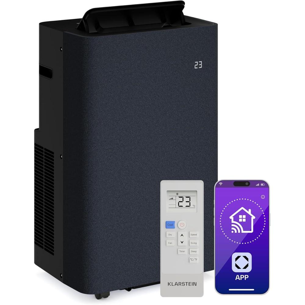 imageKlarstein AireLux Climatiseur Mobile 14000 BTU Pour Pices Jusqu 51 m Contrle Appli ampamp Vocal 4en1 Refroidissement Dshumidificateur Ventilateur ampamp Mode Nuit Kit Fentre Inclus Gris foncGris Fonc