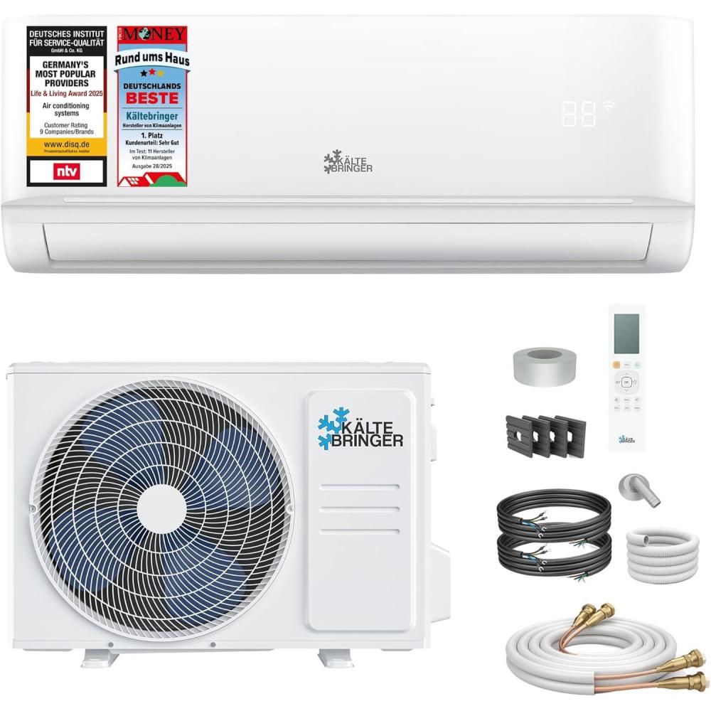 imageKltebringer Split Climatiseur Quick Connect 12000 BTU 35 kW Avec fonction de chauffage trs silencieux ampamp conome en nergie avec support mural Marque de qualit AllemandeSans Fixation