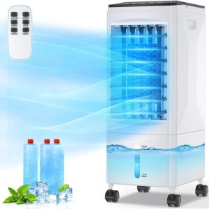 Climatiseur Mobile Silencieux Refroidisseur d&rsquo;air 5.5L Climatiseurs Portables Économie d&rsquo;énergie Ventilateur Humidificateur avec 3 Vitesses, Télécommande, 1-7H Minuterie, pour Maison Bureau Chambre