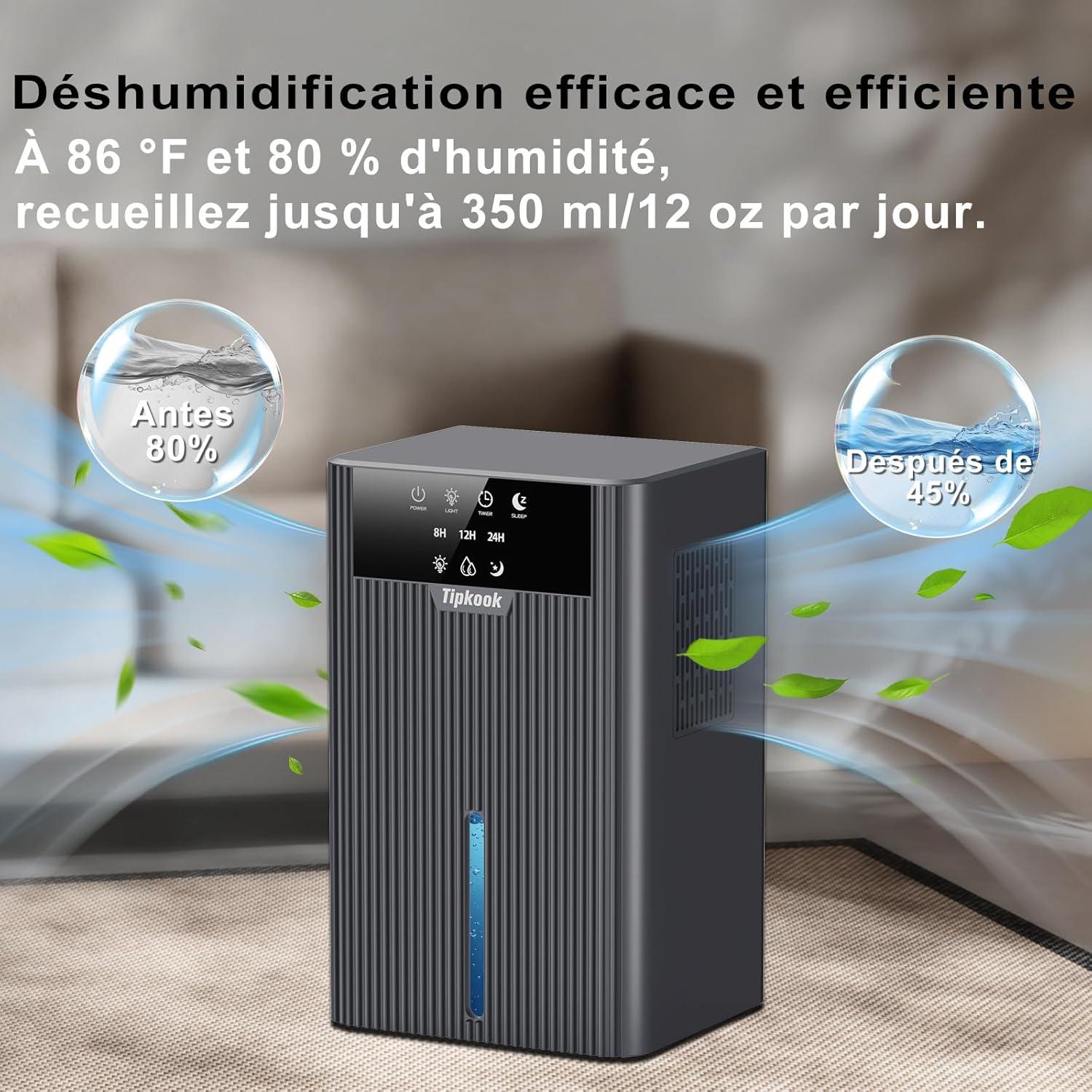 imageDeshumidificateur d Air 2400ML Tipkook Deshumidificateur d Air Anti MoisissureSilencieux Lumire LED 10 Couleurs Grand cranPortableArrt AutomatiqueMinuterie 81224Hpour MaisonChambreArgent