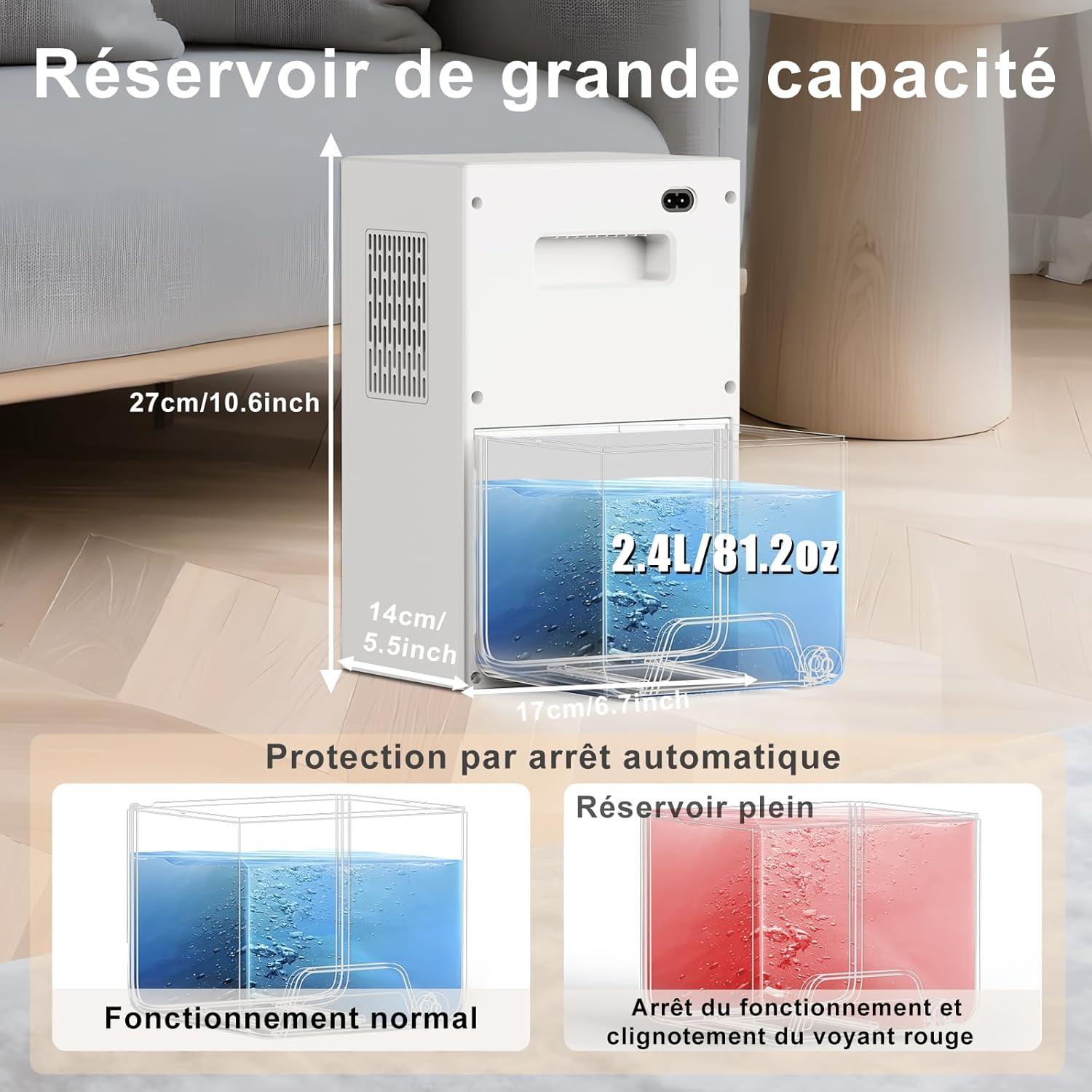 imageDeshumidificateur d Air 2400ML Tipkook Deshumidificateur d Air Anti MoisissureSilencieux Lumire LED 10 Couleurs Grand cranPortableArrt AutomatiqueMinuterie 81224Hpour MaisonChambreBlanc
