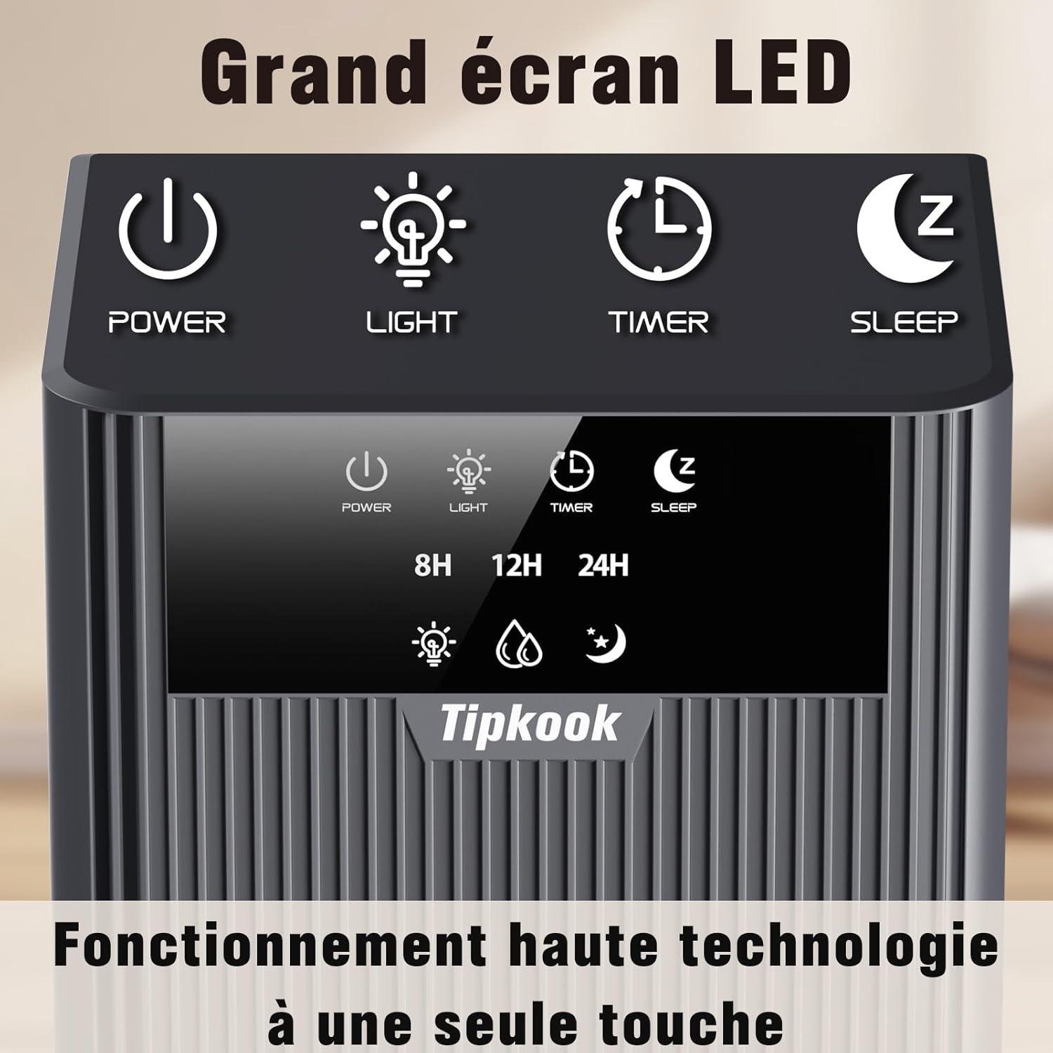 imageDeshumidificateur d Air 2400ML Tipkook Deshumidificateur d Air Anti MoisissureSilencieux Lumire LED 10 Couleurs Grand cranPortableArrt AutomatiqueMinuterie 81224Hpour MaisonChambreArgent