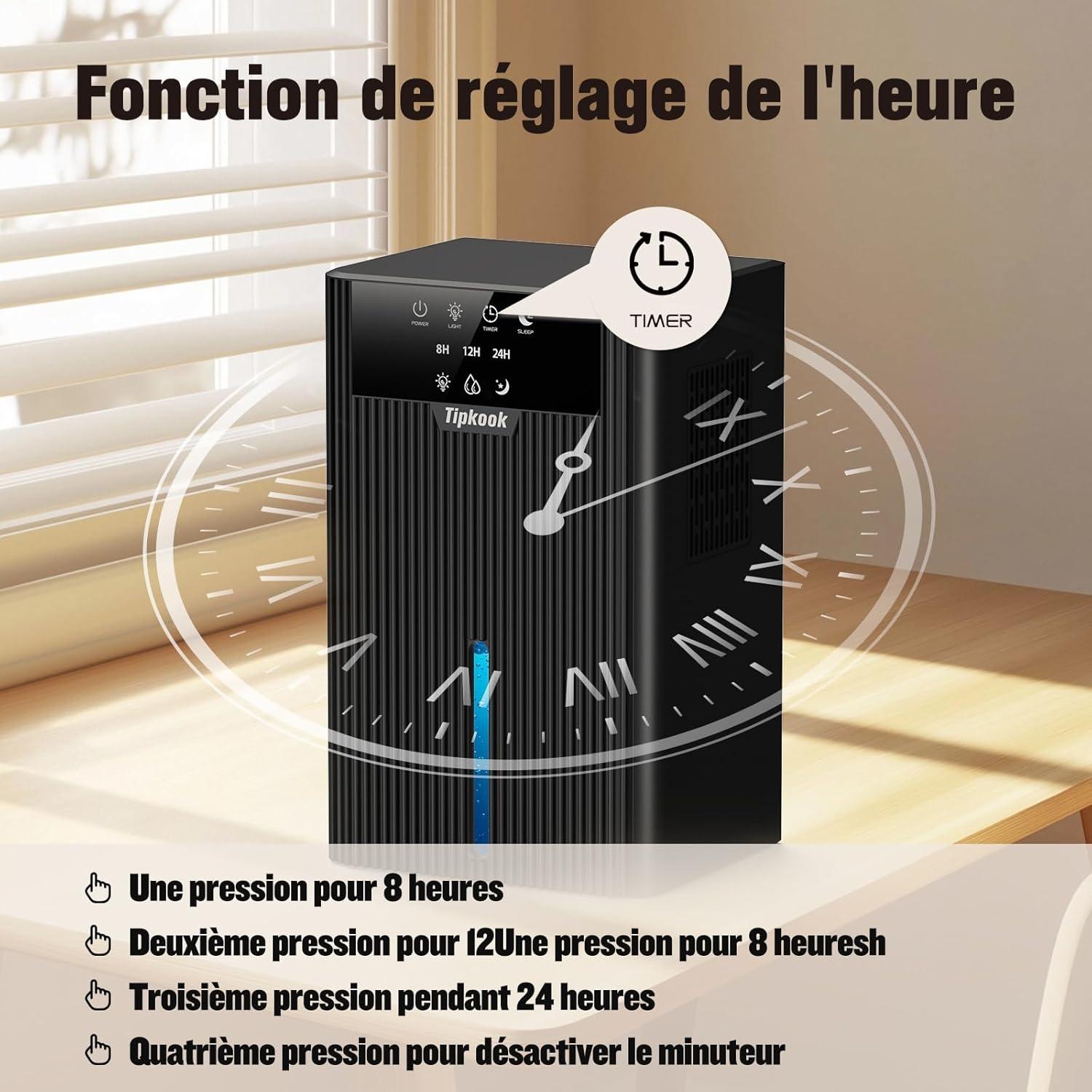 imageDeshumidificateur d Air 2400ML Tipkook Deshumidificateur d Air Anti MoisissureSilencieux Lumire LED 10 Couleurs Grand cranPortableArrt AutomatiqueMinuterie 81224Hpour MaisonChambreNouveau Noir