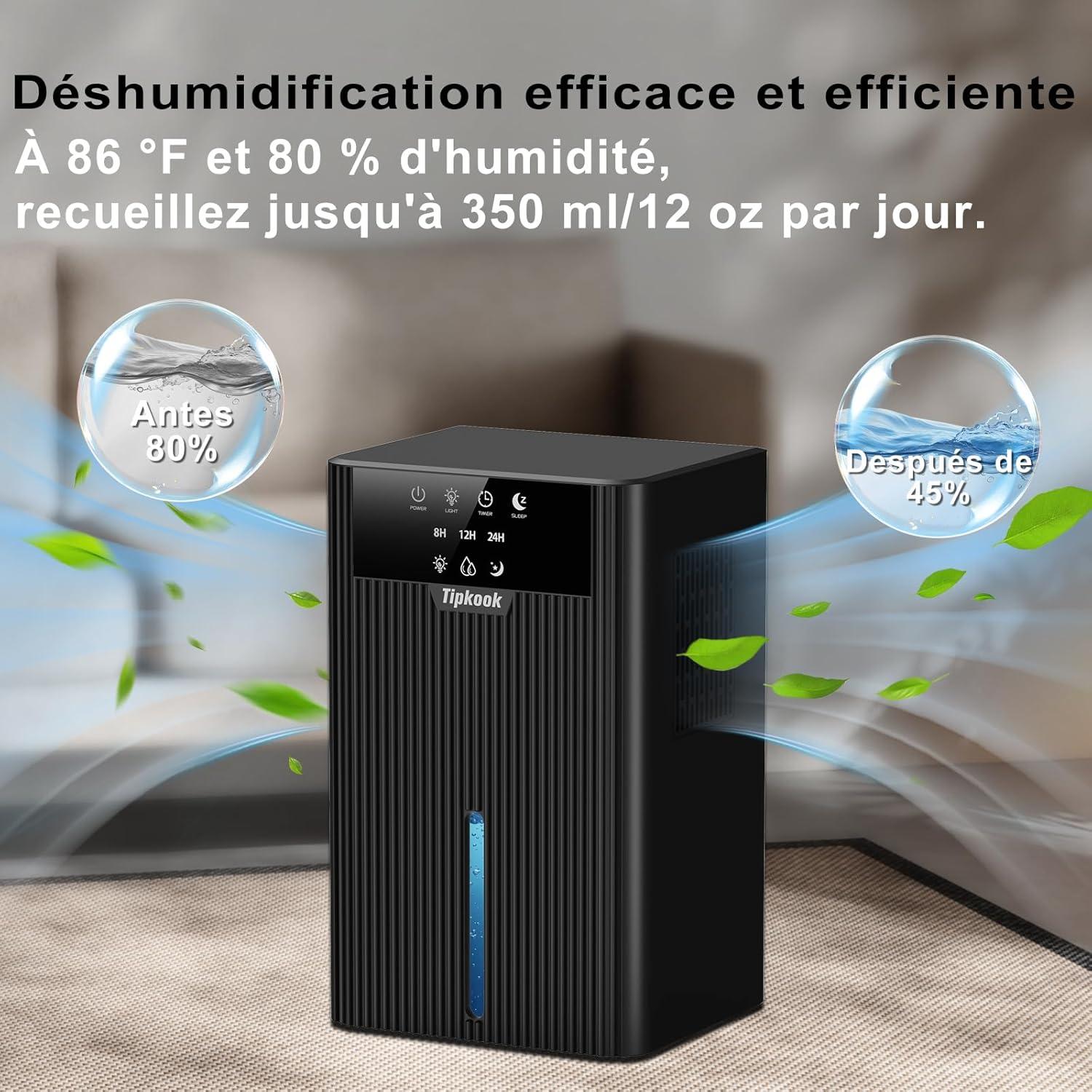 imageDeshumidificateur d Air 2400ML Tipkook Deshumidificateur d Air Anti MoisissureSilencieux Lumire LED 10 Couleurs Grand cranPortableArrt AutomatiqueMinuterie 81224Hpour MaisonChambreNouveau Noir
