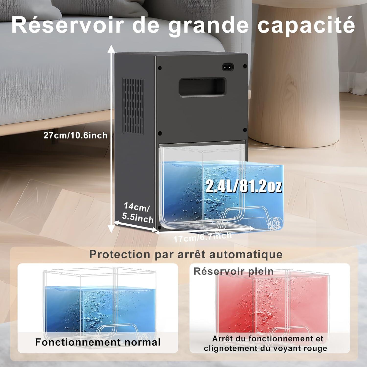 imageDeshumidificateur d Air 2400ML Tipkook Deshumidificateur d Air Anti MoisissureSilencieux Lumire LED 10 Couleurs Grand cranPortableArrt AutomatiqueMinuterie 81224Hpour MaisonChambreArgent
