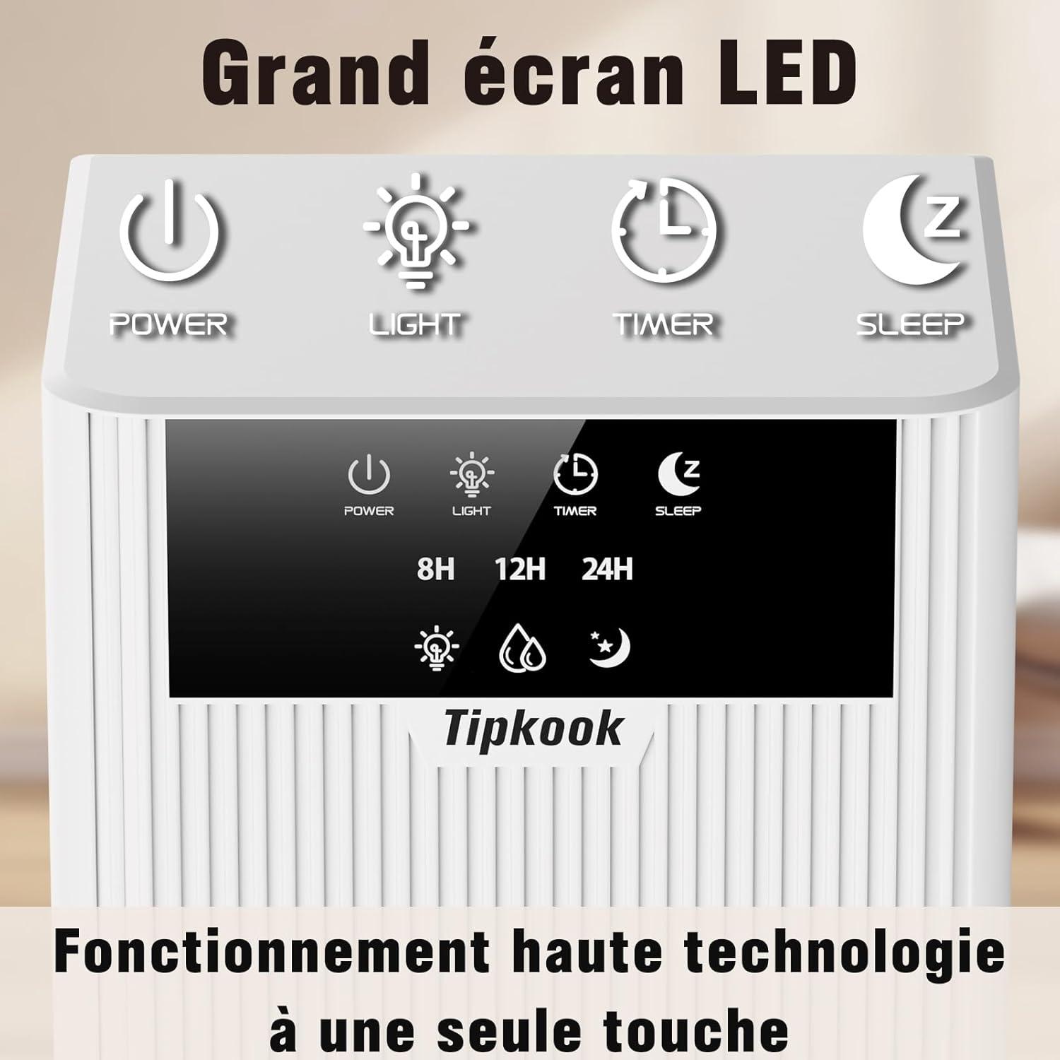 imageDeshumidificateur d Air 2400ML Tipkook Deshumidificateur d Air Anti MoisissureSilencieux Lumire LED 10 Couleurs Grand cranPortableArrt AutomatiqueMinuterie 81224Hpour MaisonChambreBlanc