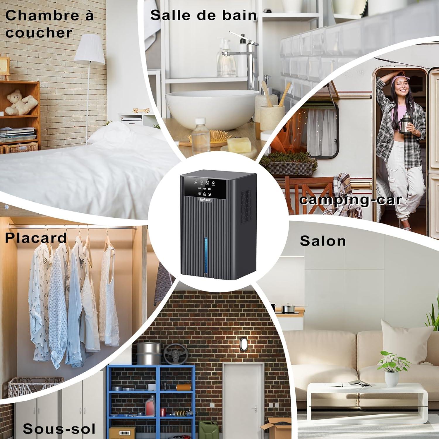 imageDeshumidificateur d Air 2400ML Tipkook Deshumidificateur d Air Anti MoisissureSilencieux Lumire LED 10 Couleurs Grand cranPortableArrt AutomatiqueMinuterie 81224Hpour MaisonChambreArgent