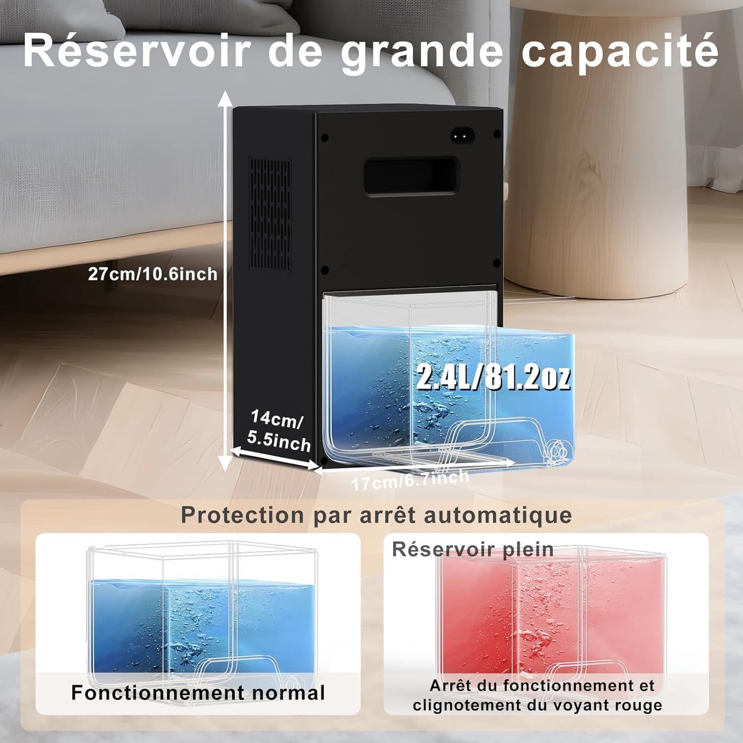imageDeshumidificateur d Air 2400ML Tipkook Deshumidificateur d Air Anti MoisissureSilencieux Lumire LED 10 Couleurs Grand cranPortableArrt AutomatiqueMinuterie 81224Hpour MaisonChambreNouveau Noir