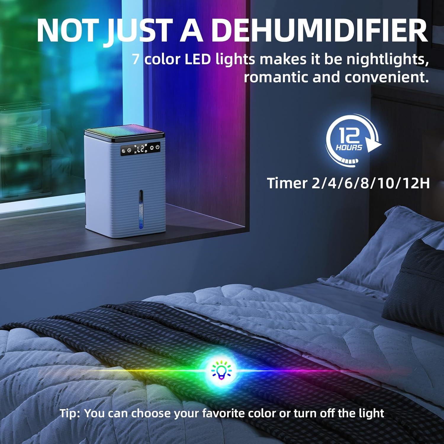 imageDeshumidificateur d Air 25L Dshumidificateur Electrique Compact et Silencieux avec Minuteur 212H Arrt Automatique 7 Couleurs de Lumire Dehumidifier pour Chambre Salle de Bain 700ML24H700ML24H