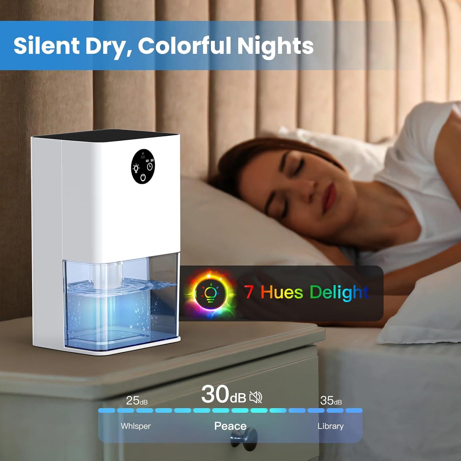 imageDeshumidificateur dair Anti Moisissure Silencieux Electrique Dshumidificateur Portable 1800ML avec Minuterie 48H Dgivrage Automatique 7 Couleurs Lumires pour ChambreSalle de BainMaisonBureau
