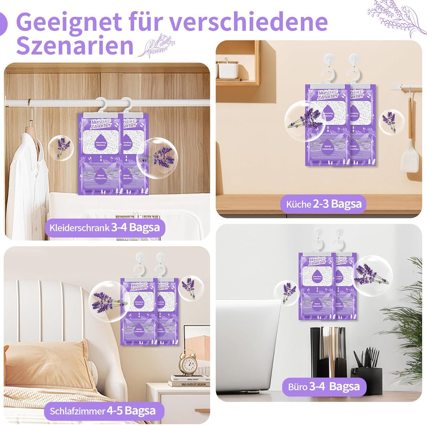 imageDshumidificateur suspendu 10 x 230 g avec parfum absorbeur dhumidit pour cave chambre coucher buanderie contre lhumidit antimoisissure sac dshydratant LavandeLavande
