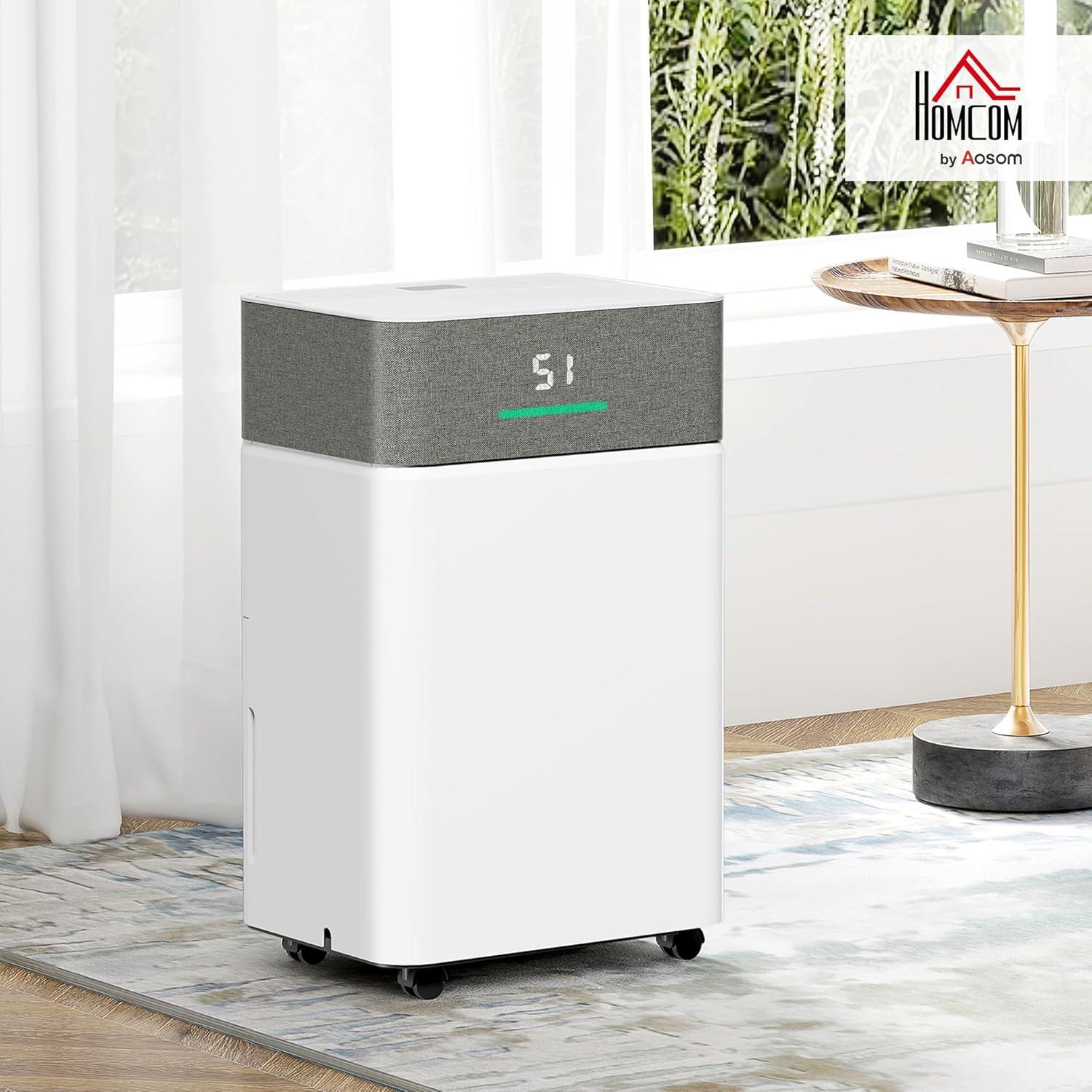 imageHOMCOM Dshumidificateur dair 20 Ljour dshumidificateur silencieux drainage continu rservoir deau 45 L minuterie 24 h cran LED tmoin dhumidit antimoisissure schage du linge blanc