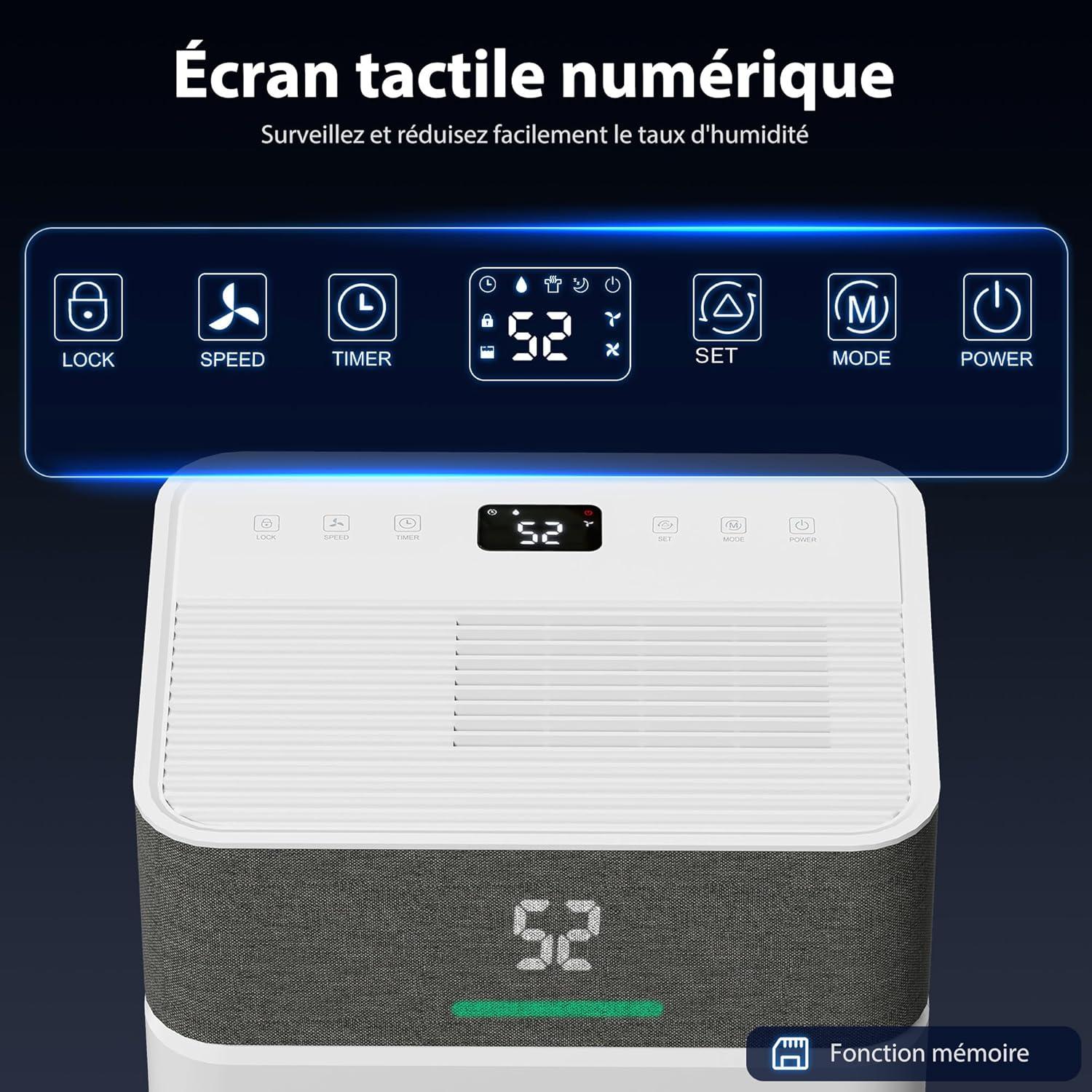 imageHOMCOM Dshumidificateur dair 20 Ljour dshumidificateur silencieux drainage continu rservoir deau 45 L minuterie 24 h cran LED tmoin dhumidit antimoisissure schage du linge blanc