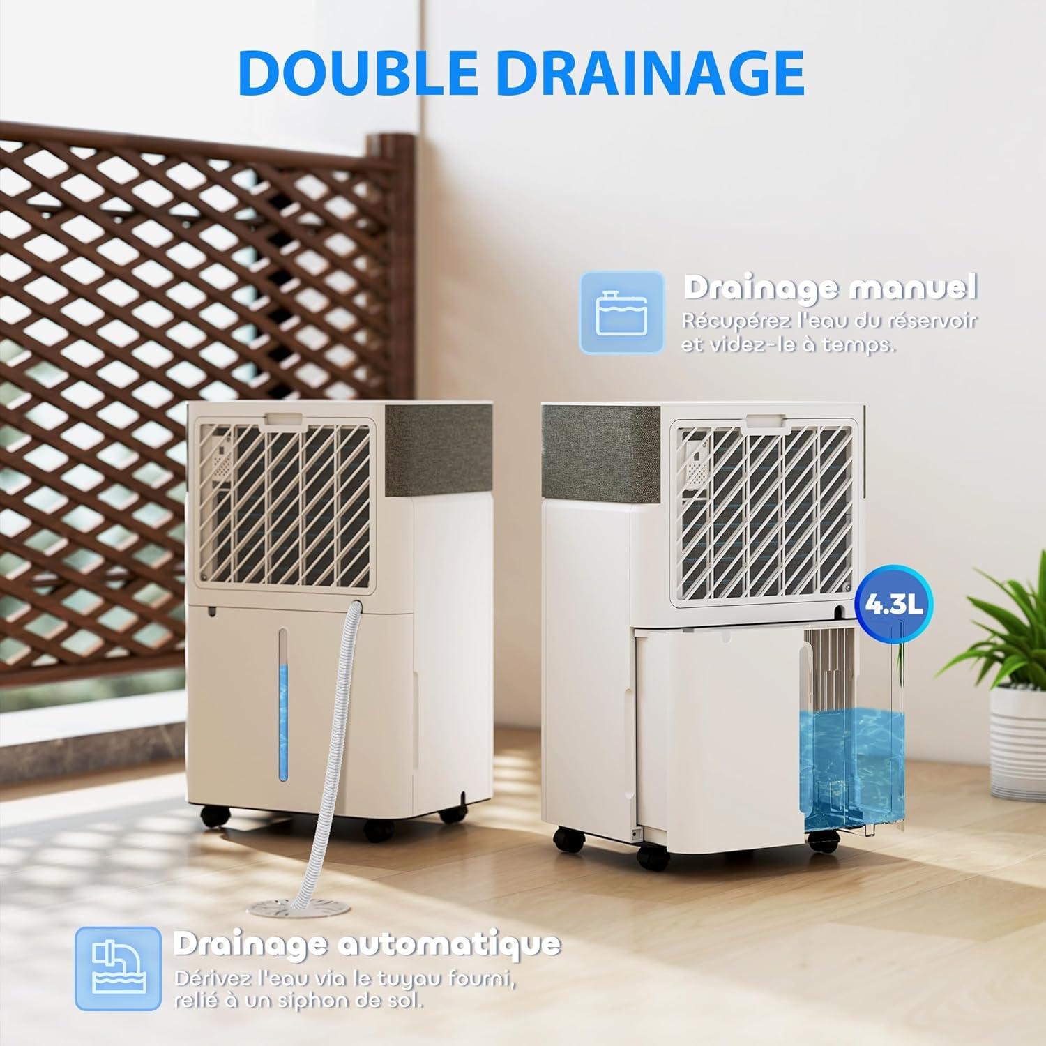 imageHOMCOM Dshumidificateur dair 20 Ljour dshumidificateur silencieux drainage continu rservoir deau 45 L minuterie 24 h cran LED tmoin dhumidit antimoisissure schage du linge blanc