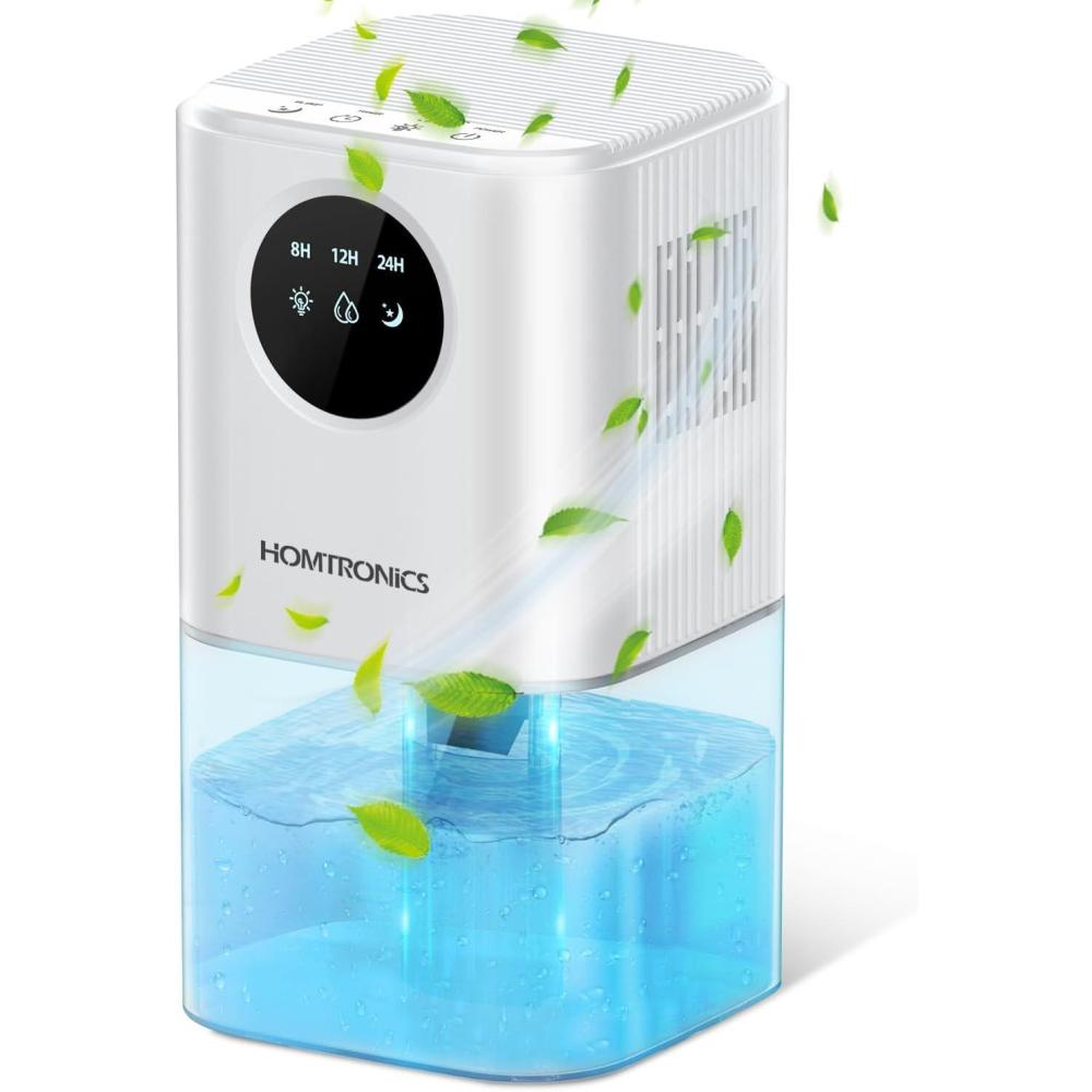 imageDeshumidificateur d air Homtronics Deshumidificateur d Air Anti Moisissure avec Lumire LED 7 Couleurs 1700ml Minuterie 81224HPortableSilencieux pour ChambreMoisissuresBainArmoireBlanc