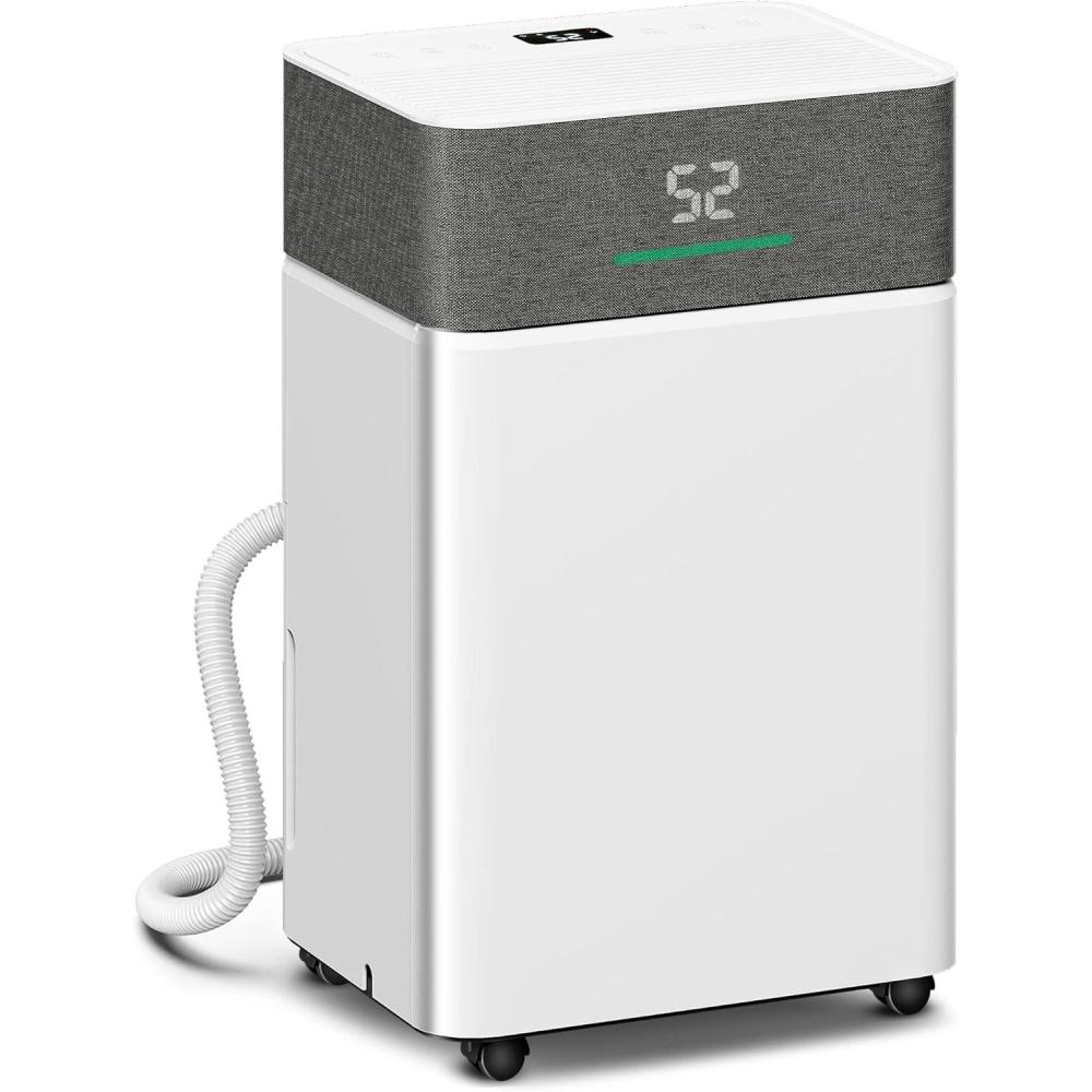 imageHOMCOM Dshumidificateur dair 20 Ljour dshumidificateur silencieux drainage continu rservoir deau 45 L minuterie 24 h cran LED tmoin dhumidit antimoisissure schage du linge blanc