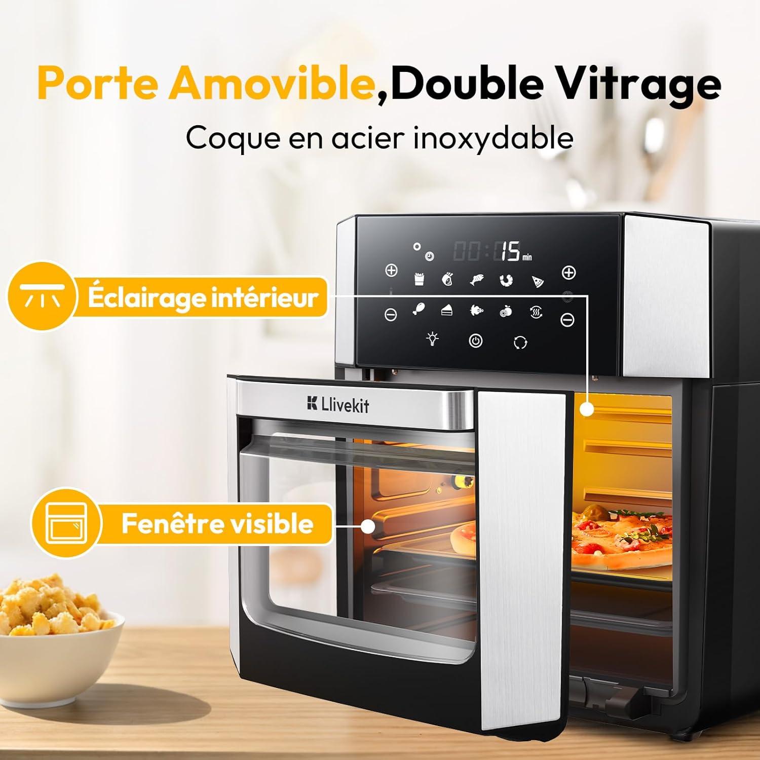 image15L Friteuse Air Chaud 90 dhuile en Moins AirFryer XXL 10 en 1 Programmes Friteuse sans Huile Mini Four lectrique avec 7 Accessoires Chaleur Tournante cran Tactile 1800WNoir Argent