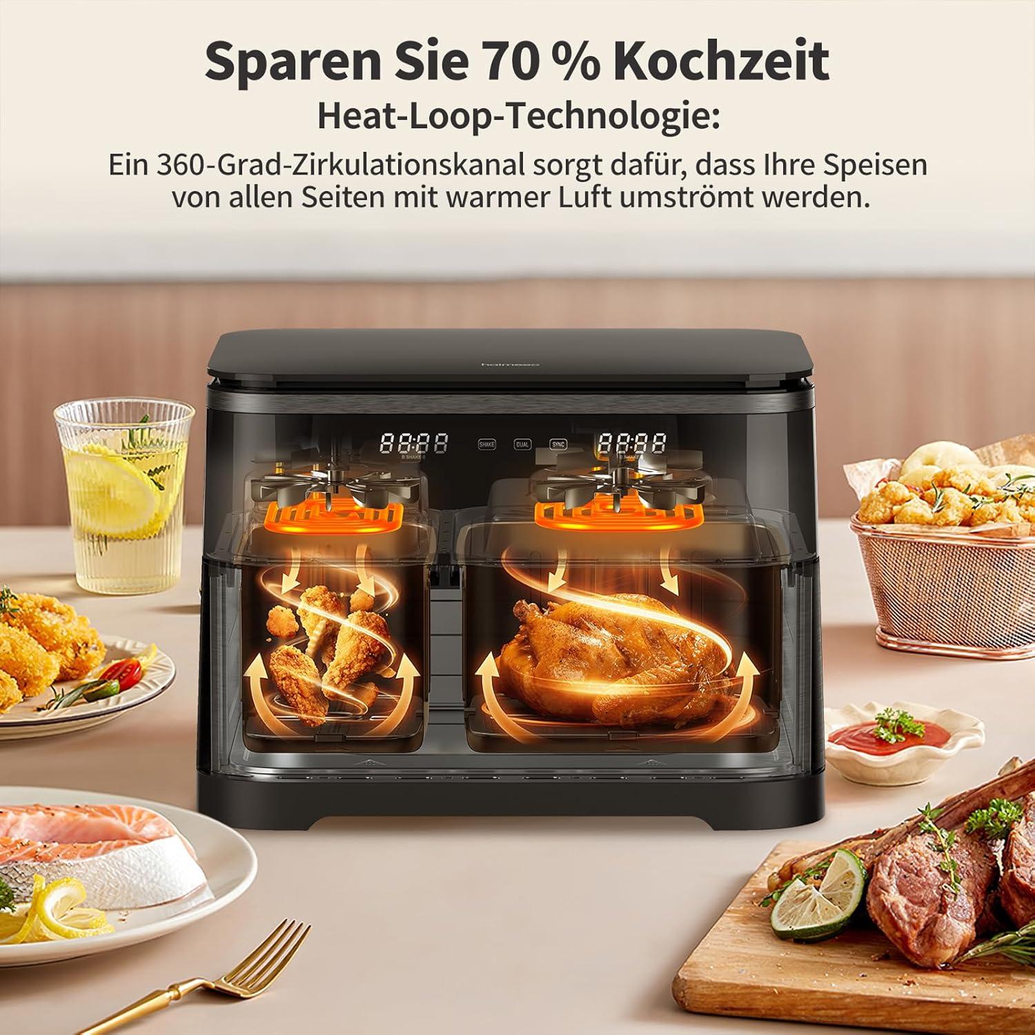 imageAir Fryer 4L Friteuse Sans Huile 8en1 avec Fentre de Visualisation 1350W avec Ecran Tactile Digital Rglable 30C200C 90 de Matires Grasses en Moins Nettoyage Facile amplt60dB11 L