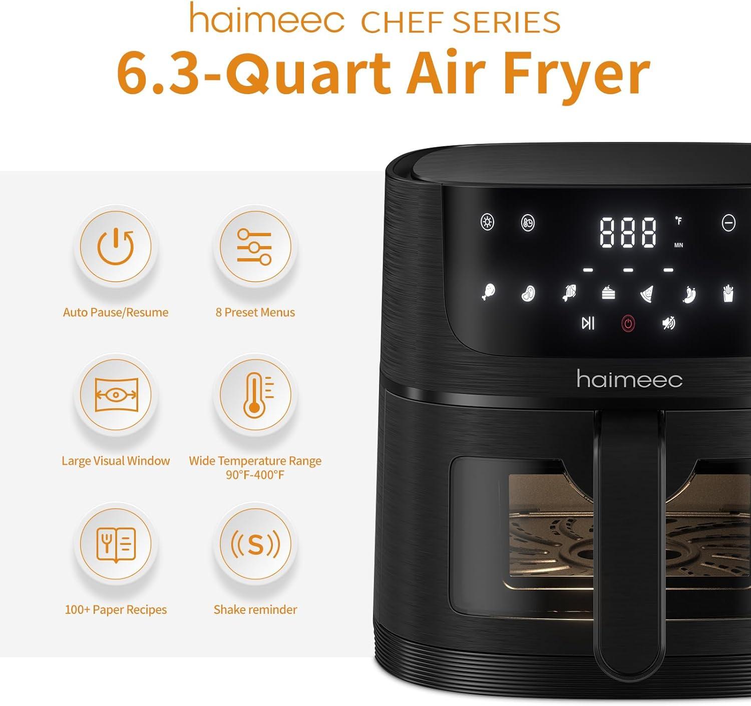 imageAir Fryer 4L Friteuse Sans Huile 8en1 avec Fentre de Visualisation 1350W avec Ecran Tactile Digital Rglable 30C200C 90 de Matires Grasses en Moins Nettoyage Facile amplt60dB25L