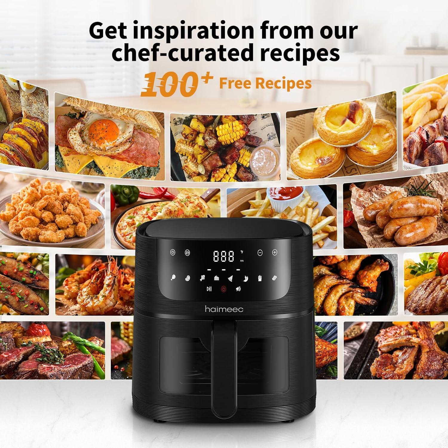 imageAir Fryer 4L Friteuse Sans Huile 8en1 avec Fentre de Visualisation 1350W avec Ecran Tactile Digital Rglable 30C200C 90 de Matires Grasses en Moins Nettoyage Facile amplt60dB25L