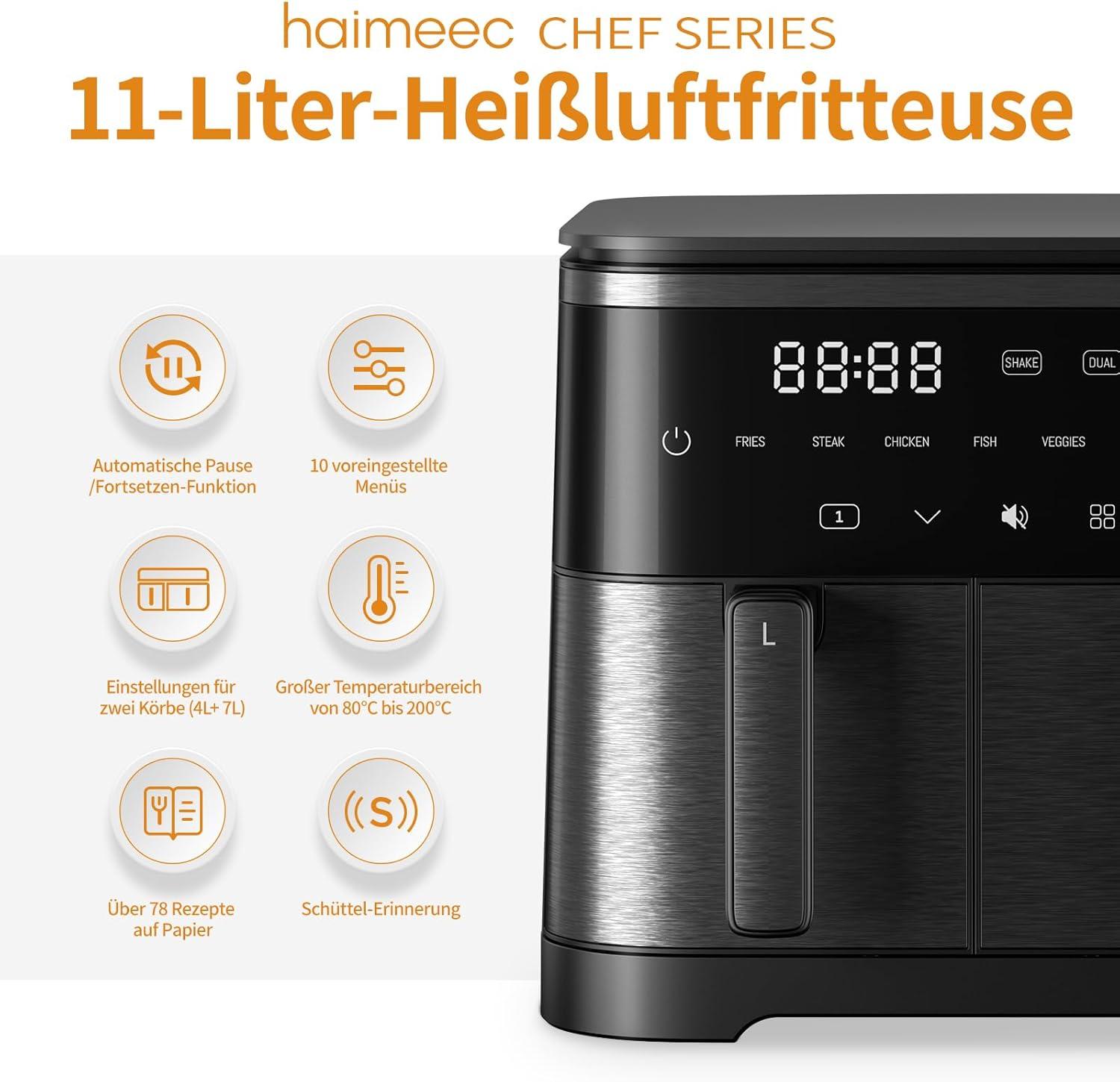 imageAir Fryer 4L Friteuse Sans Huile 8en1 avec Fentre de Visualisation 1350W avec Ecran Tactile Digital Rglable 30C200C 90 de Matires Grasses en Moins Nettoyage Facile amplt60dB11 L