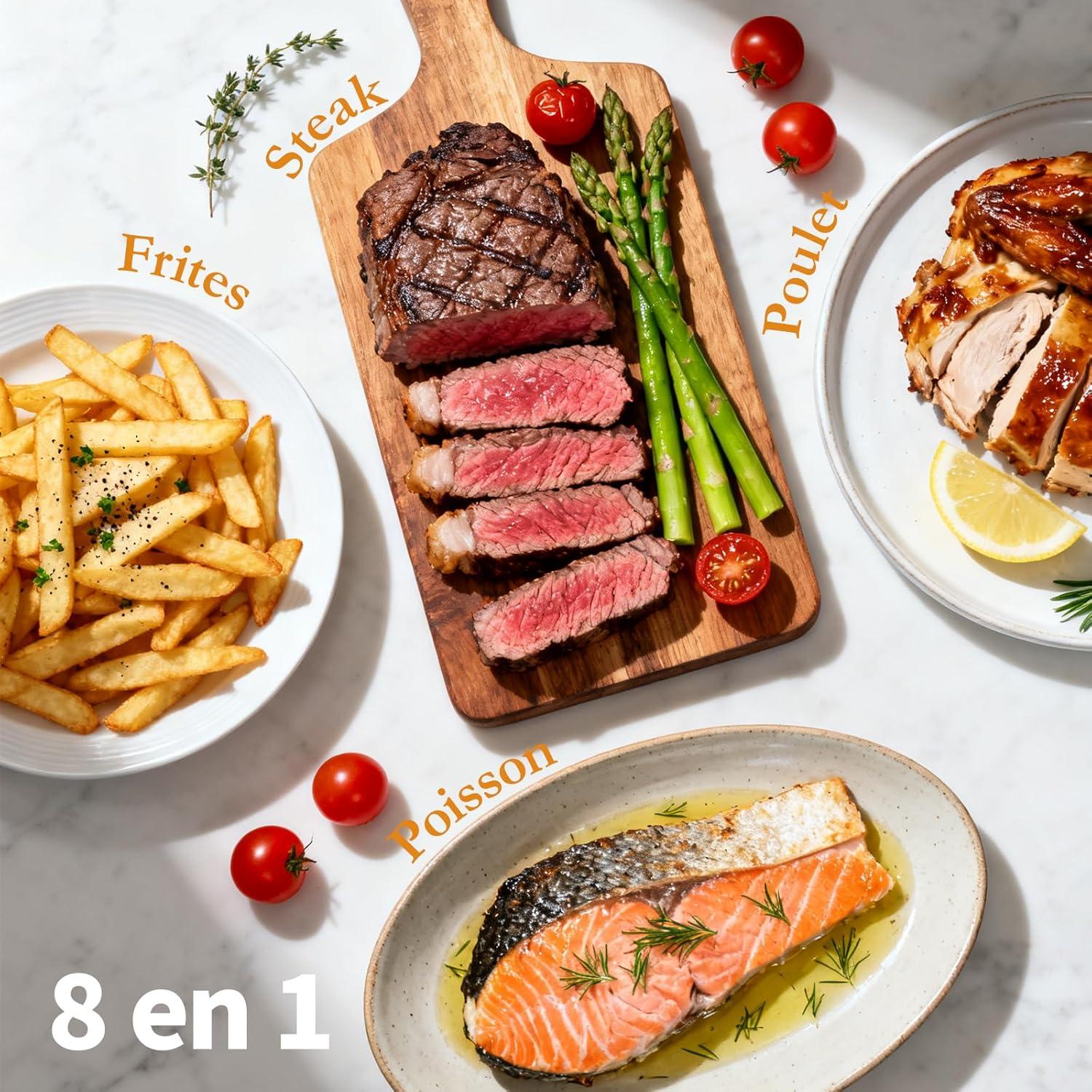 imageAir Fryer 4L Friteuse Sans Huile 8en1 avec Fentre de Visualisation 1350W avec Ecran Tactile Digital Rglable 30C200C 90 de Matires Grasses en Moins Nettoyage Facile amplt60dB4L