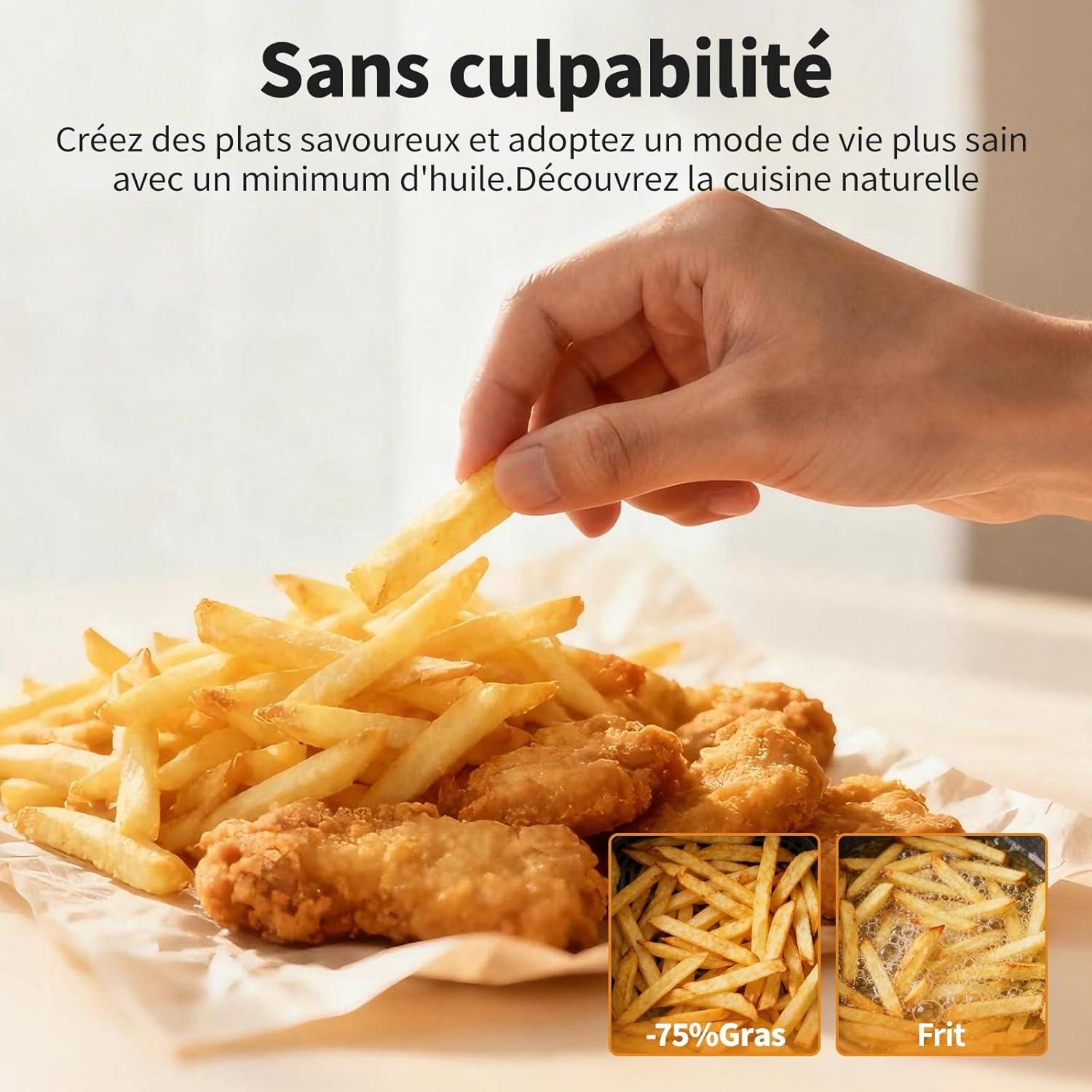 imageAir Fryer 4L Friteuse Sans Huile 8en1 avec Fentre de Visualisation 1350W avec Ecran Tactile Digital Rglable 30C200C 90 de Matires Grasses en Moins Nettoyage Facile amplt60dB4L