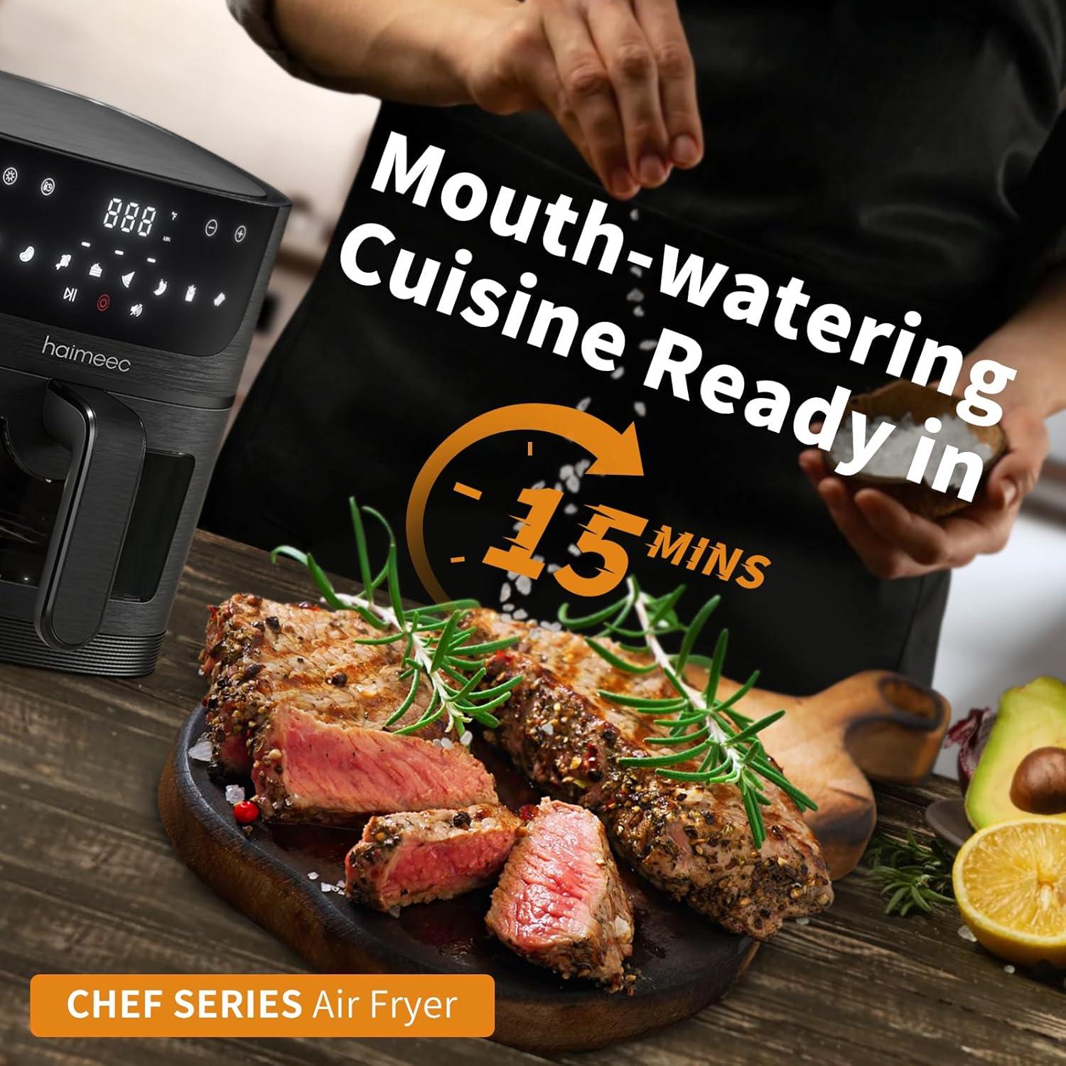 imageAir Fryer 4L Friteuse Sans Huile 8en1 avec Fentre de Visualisation 1350W avec Ecran Tactile Digital Rglable 30C200C 90 de Matires Grasses en Moins Nettoyage Facile amplt60dB25L