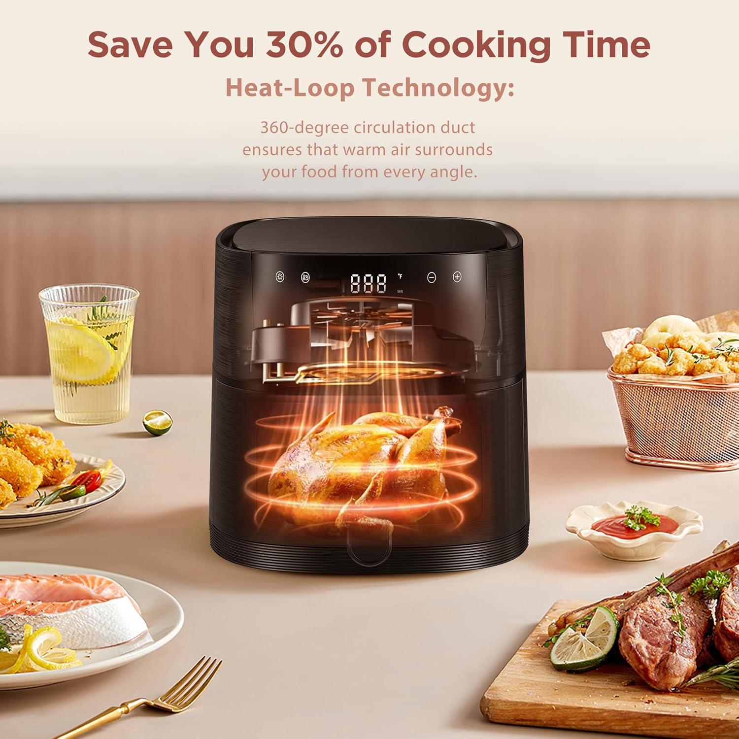 imageAir Fryer 4L Friteuse Sans Huile 8en1 avec Fentre de Visualisation 1350W avec Ecran Tactile Digital Rglable 30C200C 90 de Matires Grasses en Moins Nettoyage Facile amplt60dB25L