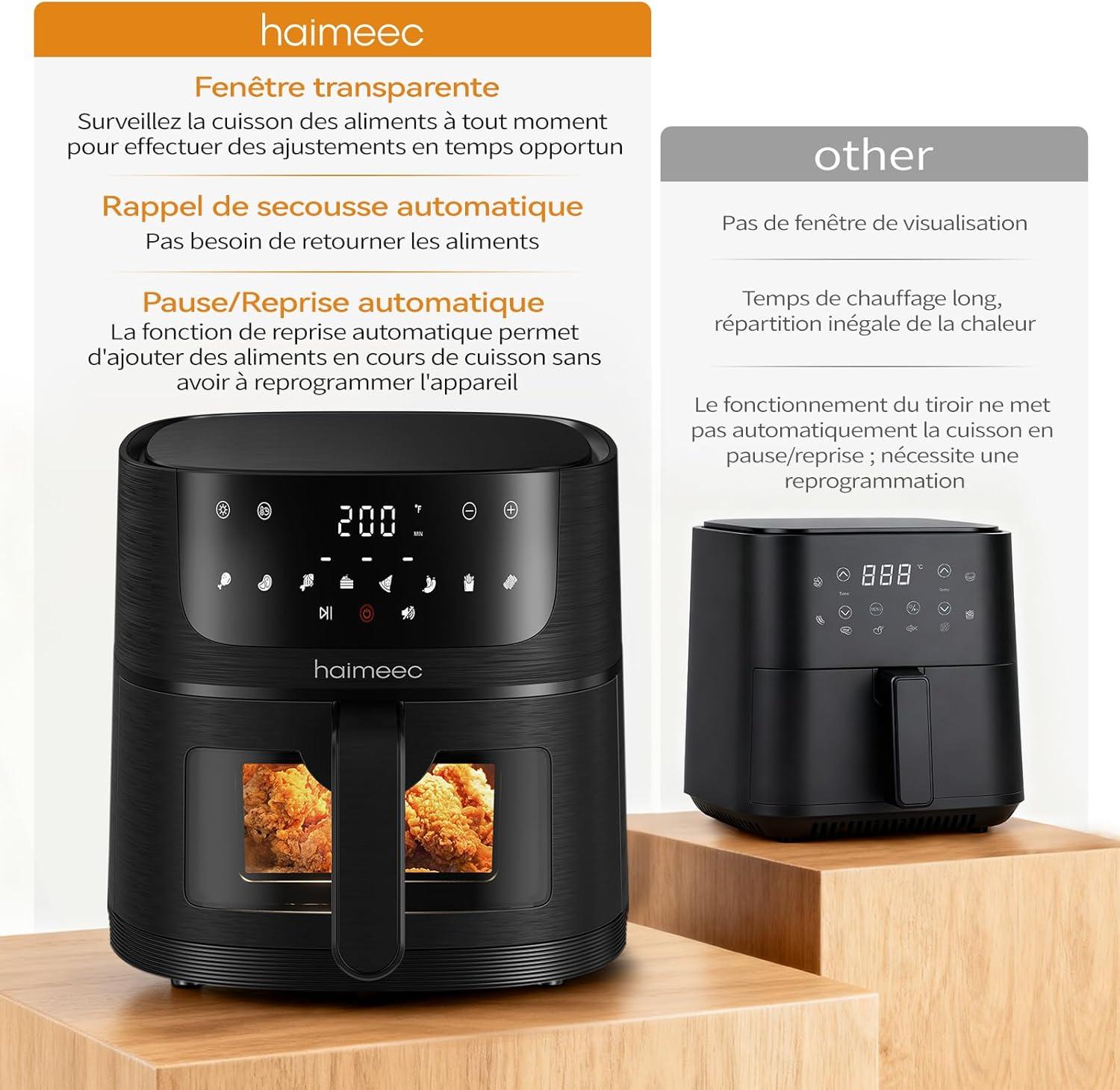 imageAir Fryer 4L Friteuse Sans Huile 8en1 avec Fentre de Visualisation 1350W avec Ecran Tactile Digital Rglable 30C200C 90 de Matires Grasses en Moins Nettoyage Facile amplt60dB6L