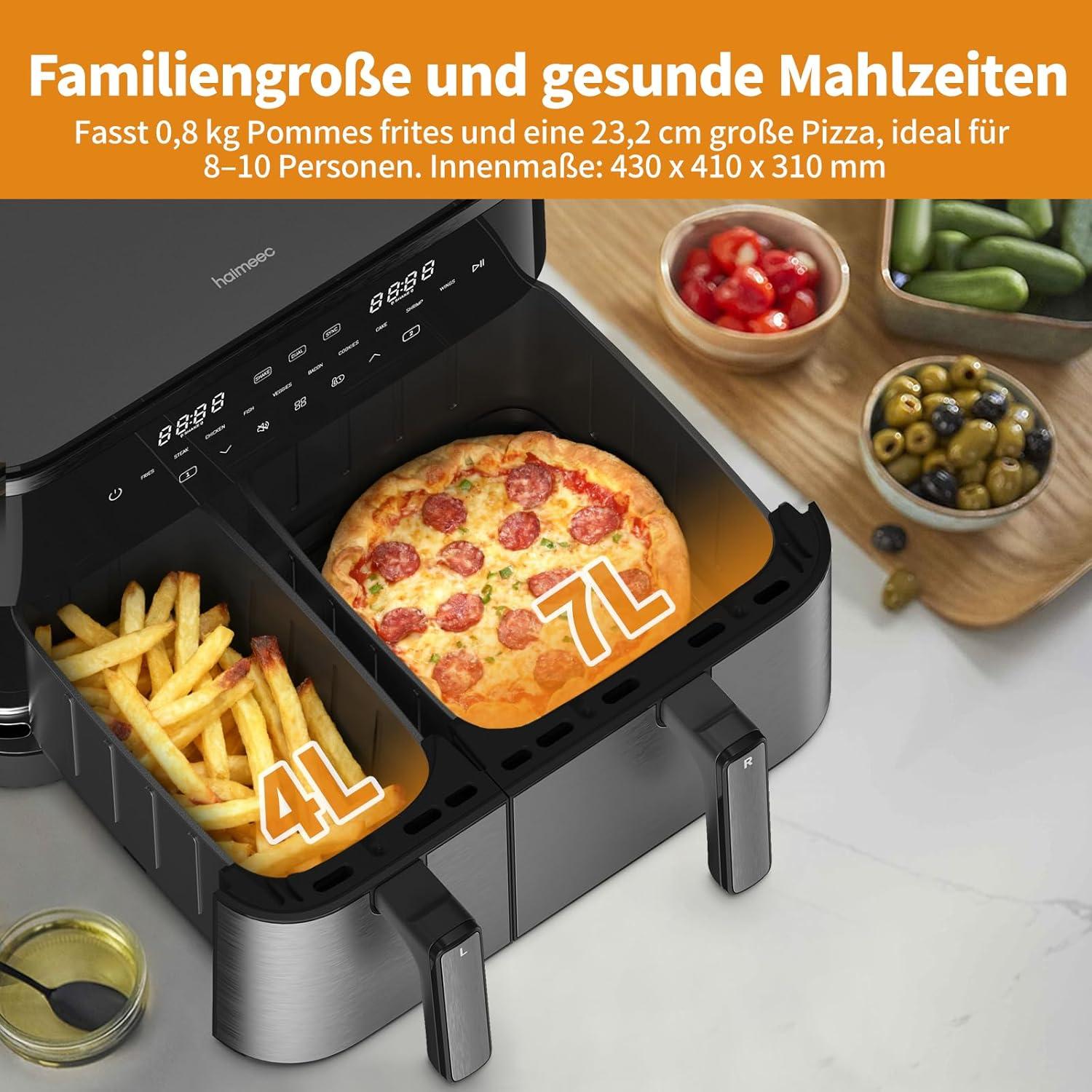 imageAir Fryer 4L Friteuse Sans Huile 8en1 avec Fentre de Visualisation 1350W avec Ecran Tactile Digital Rglable 30C200C 90 de Matires Grasses en Moins Nettoyage Facile amplt60dB11 L