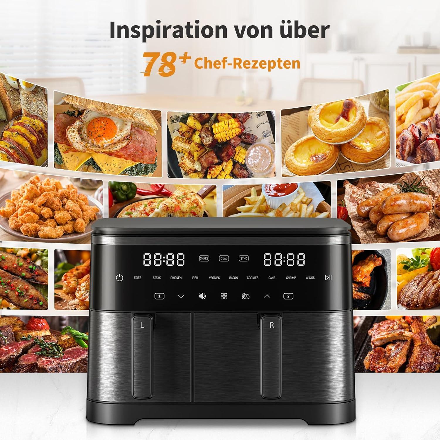 imageAir Fryer 4L Friteuse Sans Huile 8en1 avec Fentre de Visualisation 1350W avec Ecran Tactile Digital Rglable 30C200C 90 de Matires Grasses en Moins Nettoyage Facile amplt60dB11 L