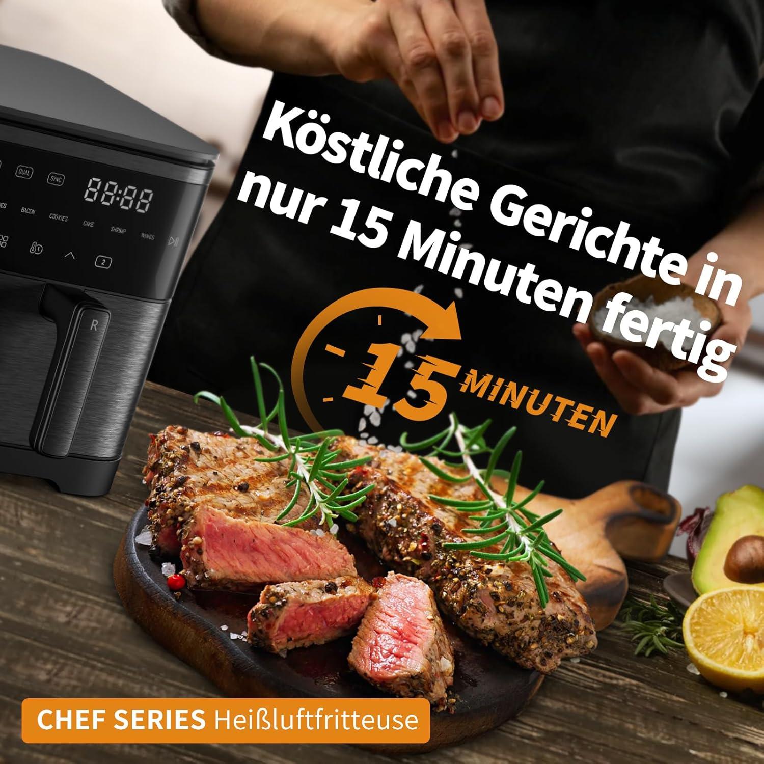 imageAir Fryer 4L Friteuse Sans Huile 8en1 avec Fentre de Visualisation 1350W avec Ecran Tactile Digital Rglable 30C200C 90 de Matires Grasses en Moins Nettoyage Facile amplt60dB11 L