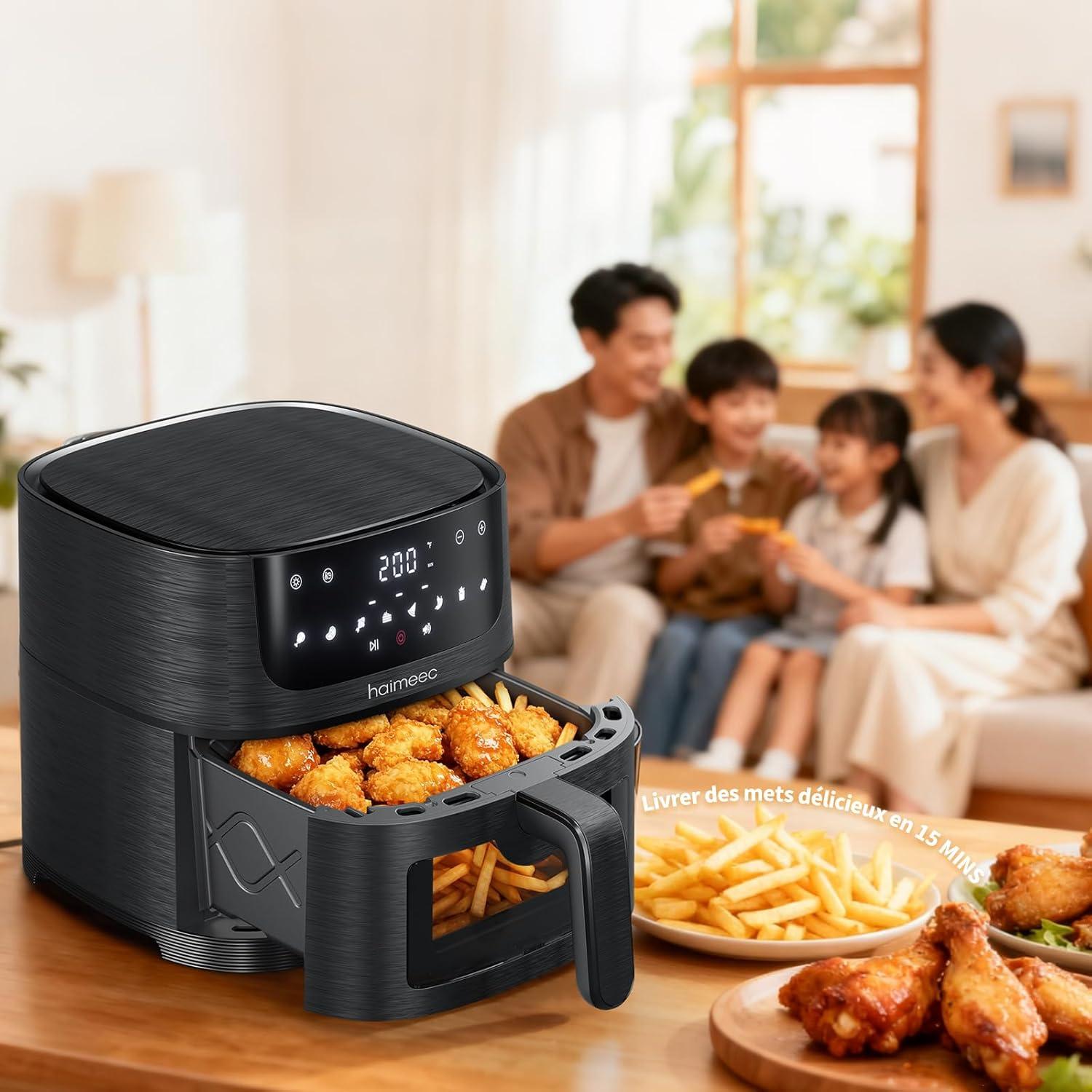 imageAir Fryer 4L Friteuse Sans Huile 8en1 avec Fentre de Visualisation 1350W avec Ecran Tactile Digital Rglable 30C200C 90 de Matires Grasses en Moins Nettoyage Facile amplt60dB6L