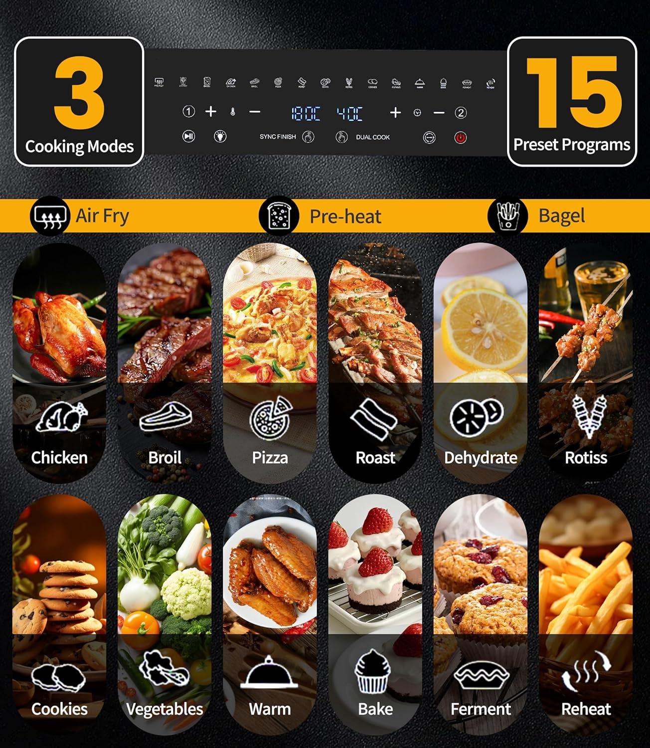 imageAir Fryer Avec Fentre Visible Emphsism Friteuse Sans Huile 7L Avec 10 Fonctions 1800W Friteuse Air Chaud Friteuse Electrique avec LED cran Tactile23L