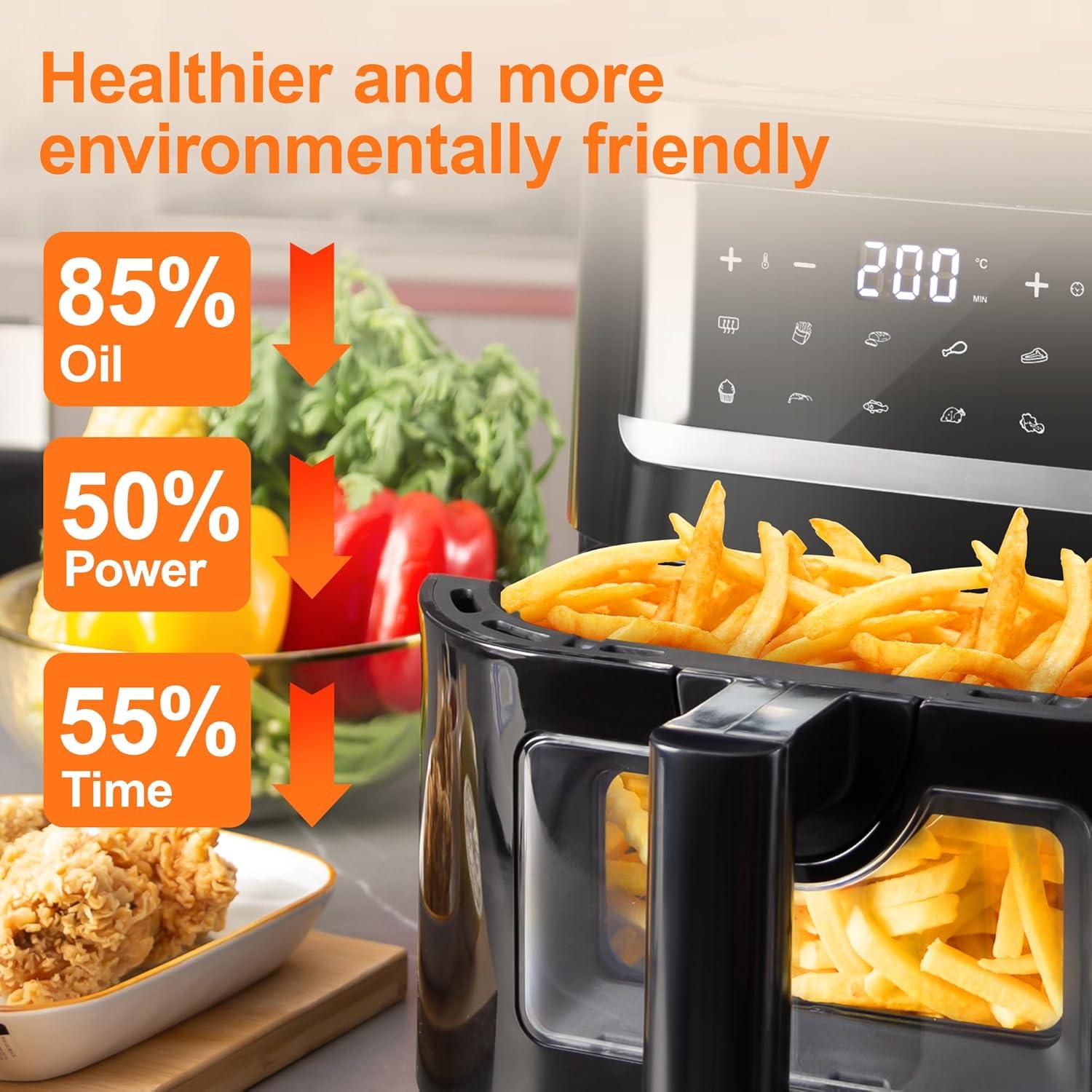 imageAir Fryer Avec Fentre Visible Emphsism Friteuse Sans Huile 7L Avec 10 Fonctions 1800W Friteuse Air Chaud Friteuse Electrique avec LED cran Tactile7L