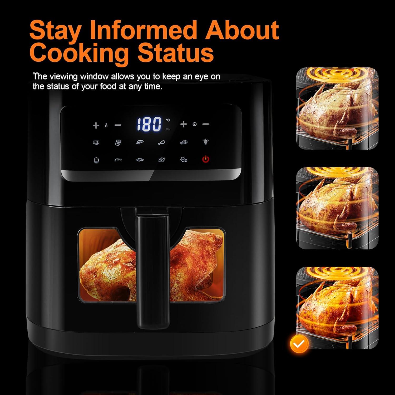 imageAir Fryer Avec Fentre Visible Emphsism Friteuse Sans Huile 7L Avec 10 Fonctions 1800W Friteuse Air Chaud Friteuse Electrique avec LED cran Tactile7L