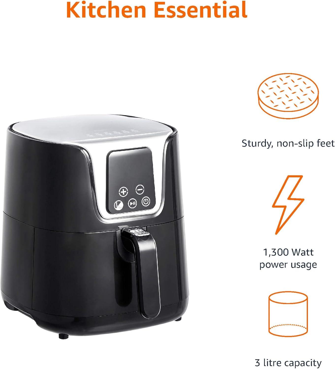 imageAmazon Basics Friteuse sans Huile compacte numrique et multifonctionnelle air fryer 4 litres Noir Chrom4L