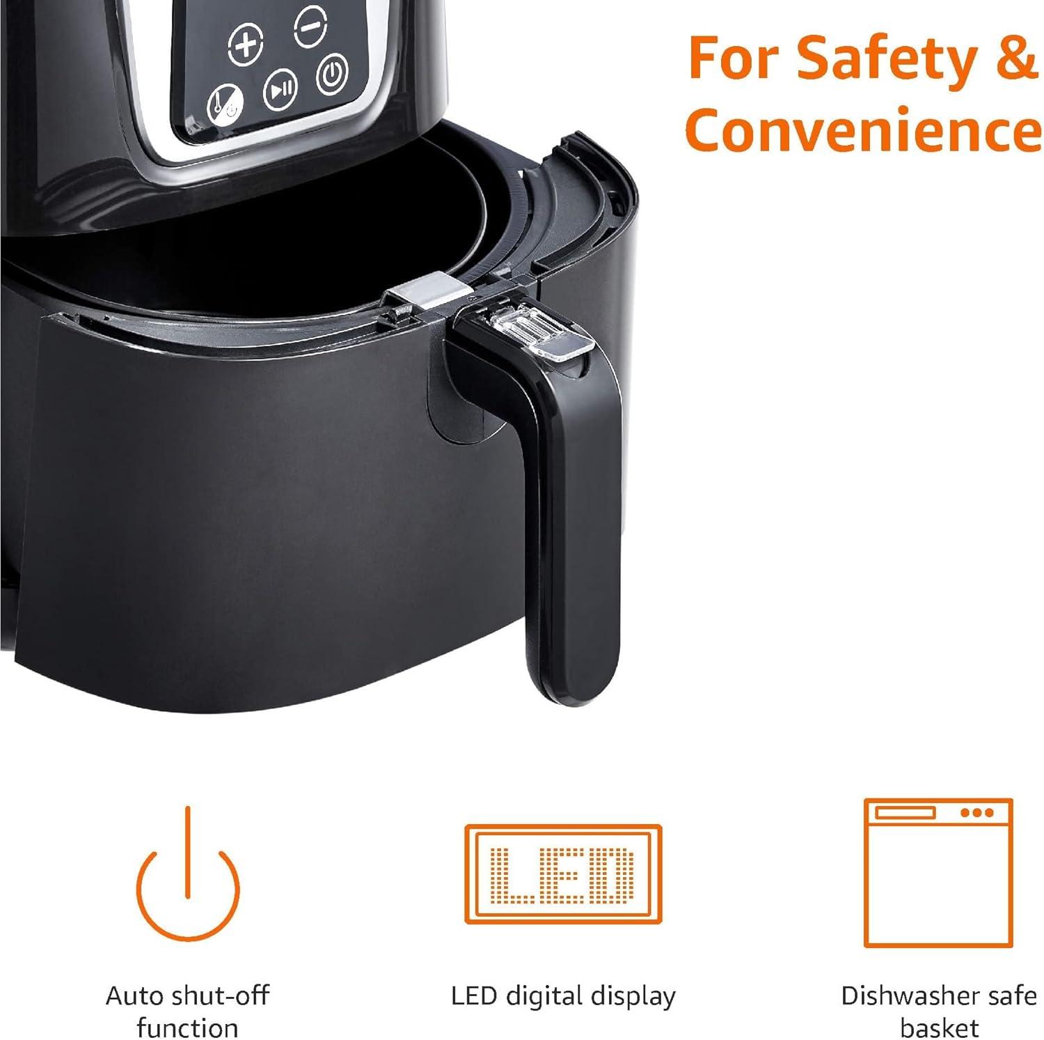 imageAmazon Basics Friteuse sans Huile compacte numrique et multifonctionnelle air fryer 4 litres Noir Chrom4L