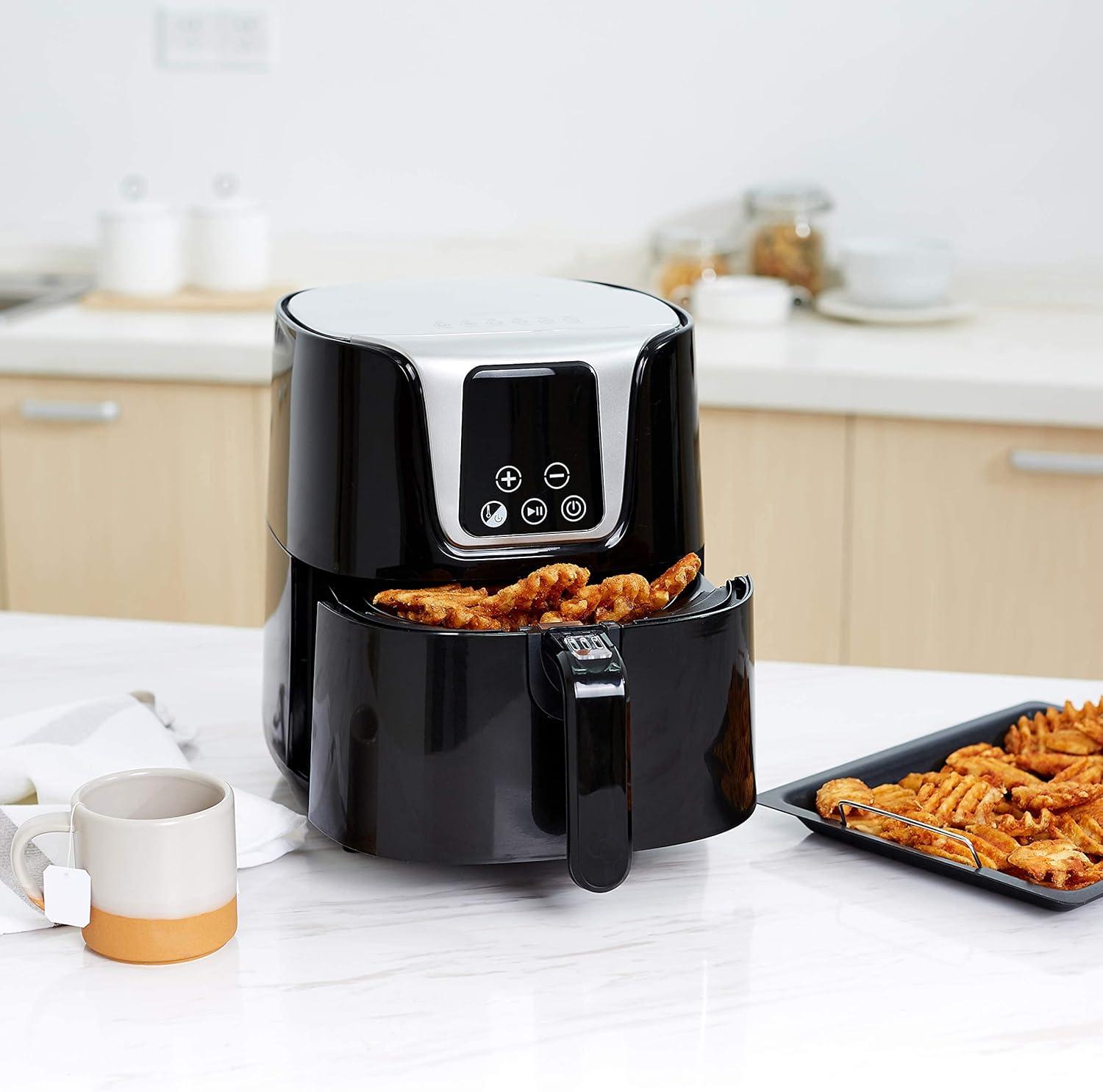 imageAmazon Basics Friteuse sans Huile compacte numrique et multifonctionnelle air fryer 4 litres Noir Chrom4L