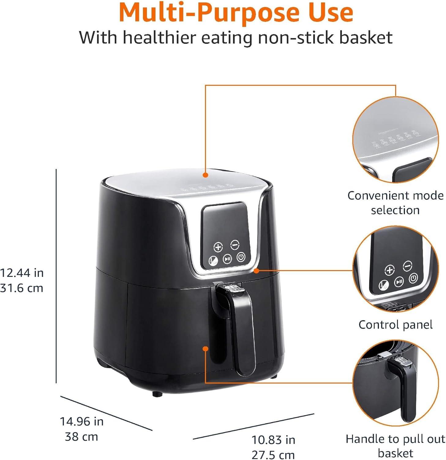 imageAmazon Basics Friteuse sans Huile compacte numrique et multifonctionnelle air fryer 4 litres Noir Chrom4L