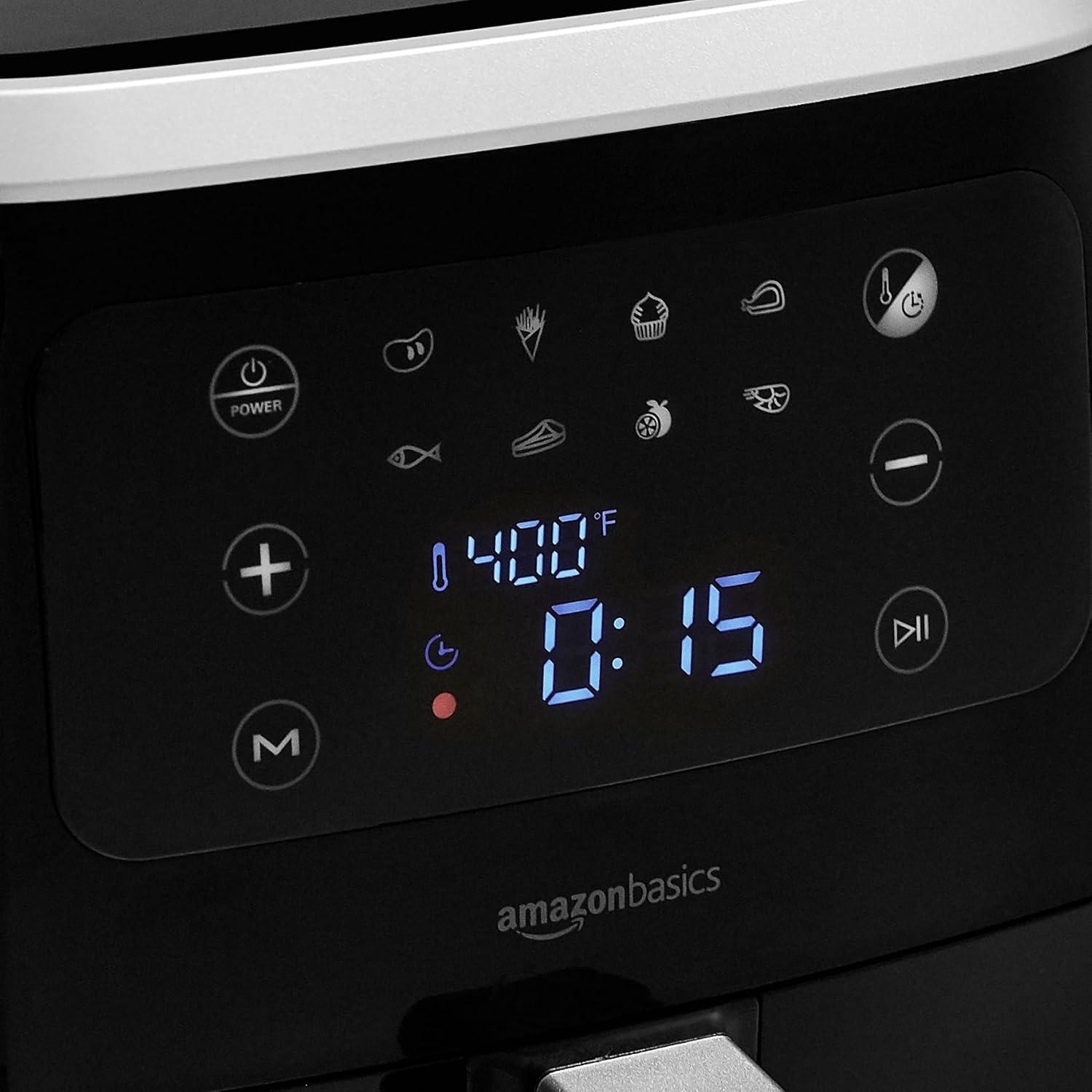 imageAmazon Basics Friteuse sans Huile compacte numrique et multifonctionnelle air fryer 4 litres Noir Chrom6L
