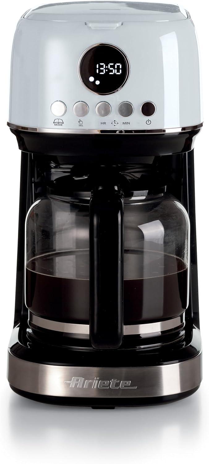 imageAriete 1396 Machine caf filtre moderne Caf amricain Capacit jusqu 15 tasses Base chauffante cran LCD Filtres amovibles et lavables BlancBlanc