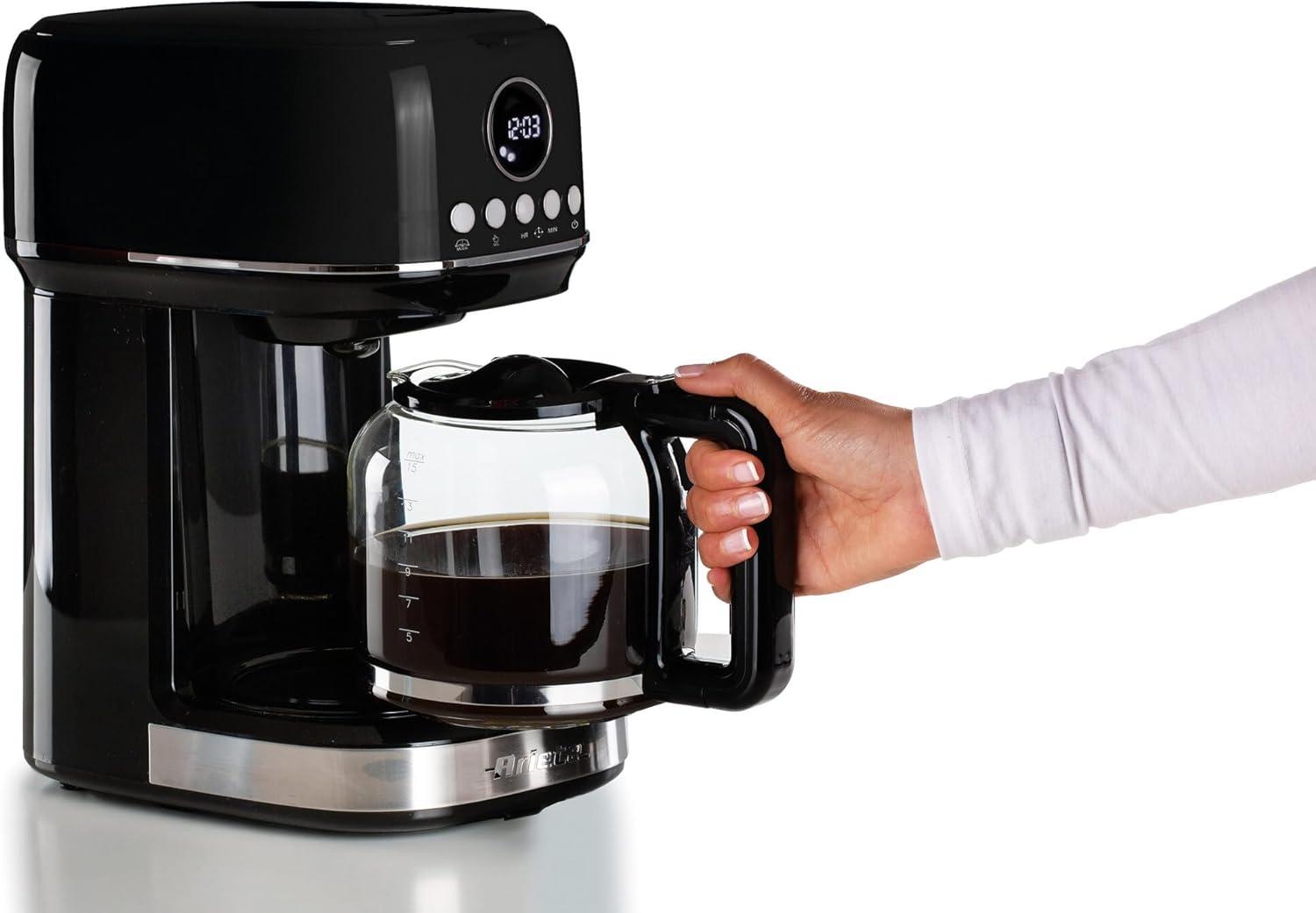 imageAriete 1396 Machine caf filtre moderne Caf amricain Capacit jusqu 15 tasses Base chauffante cran LCD Filtres amovibles et lavables BlancNoir