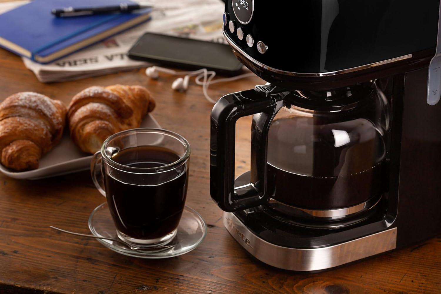 imageAriete 1396 Machine caf filtre moderne Caf amricain Capacit jusqu 15 tasses Base chauffante cran LCD Filtres amovibles et lavables BlancNoir