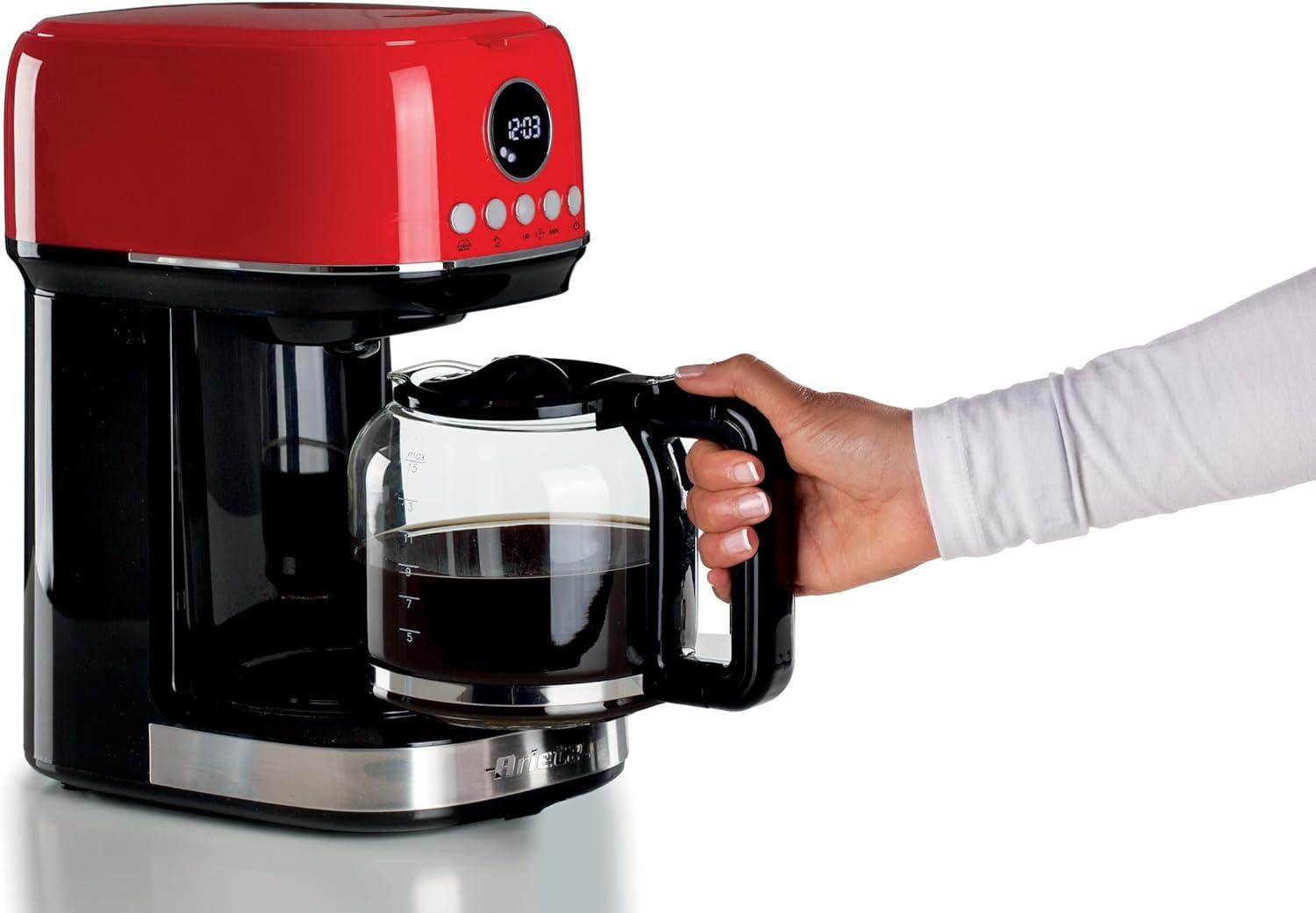 imageAriete 1396 Machine caf filtre moderne Caf amricain Capacit jusqu 15 tasses Base chauffante cran LCD Filtres amovibles et lavables BlancRouge